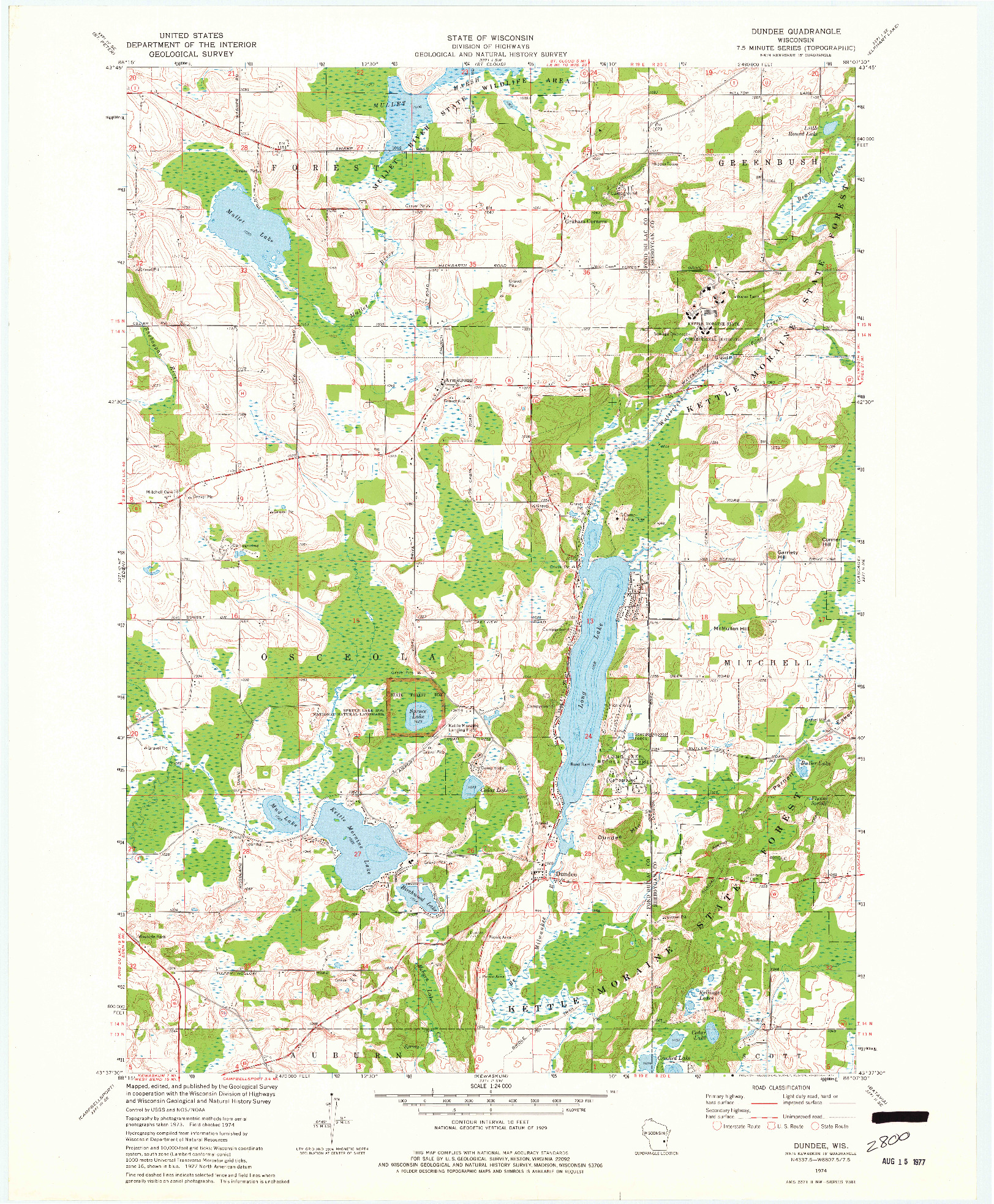 USGS 1:24000-SCALE QUADRANGLE FOR DUNDEE, WI 1974