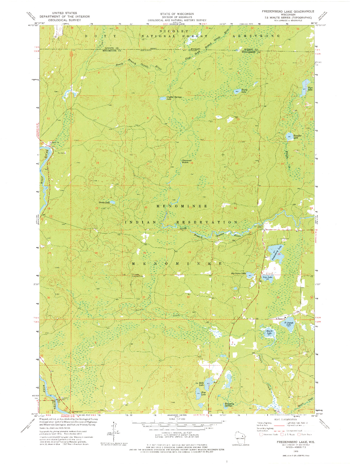 USGS 1:24000-SCALE QUADRANGLE FOR FREDENBERG LAKE, WI 1973