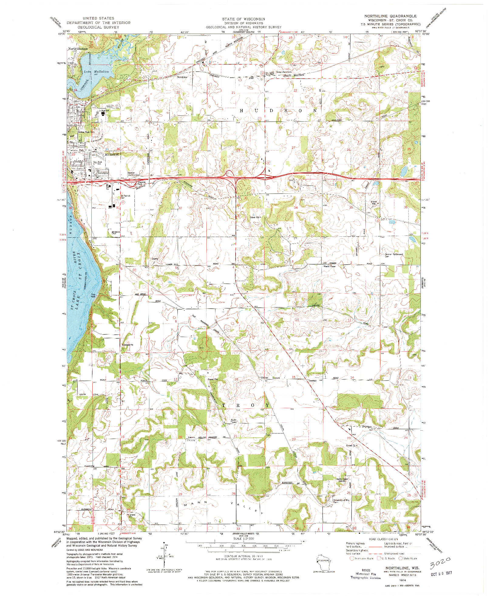 USGS 1:24000-SCALE QUADRANGLE FOR NORTHLINE, WI 1974