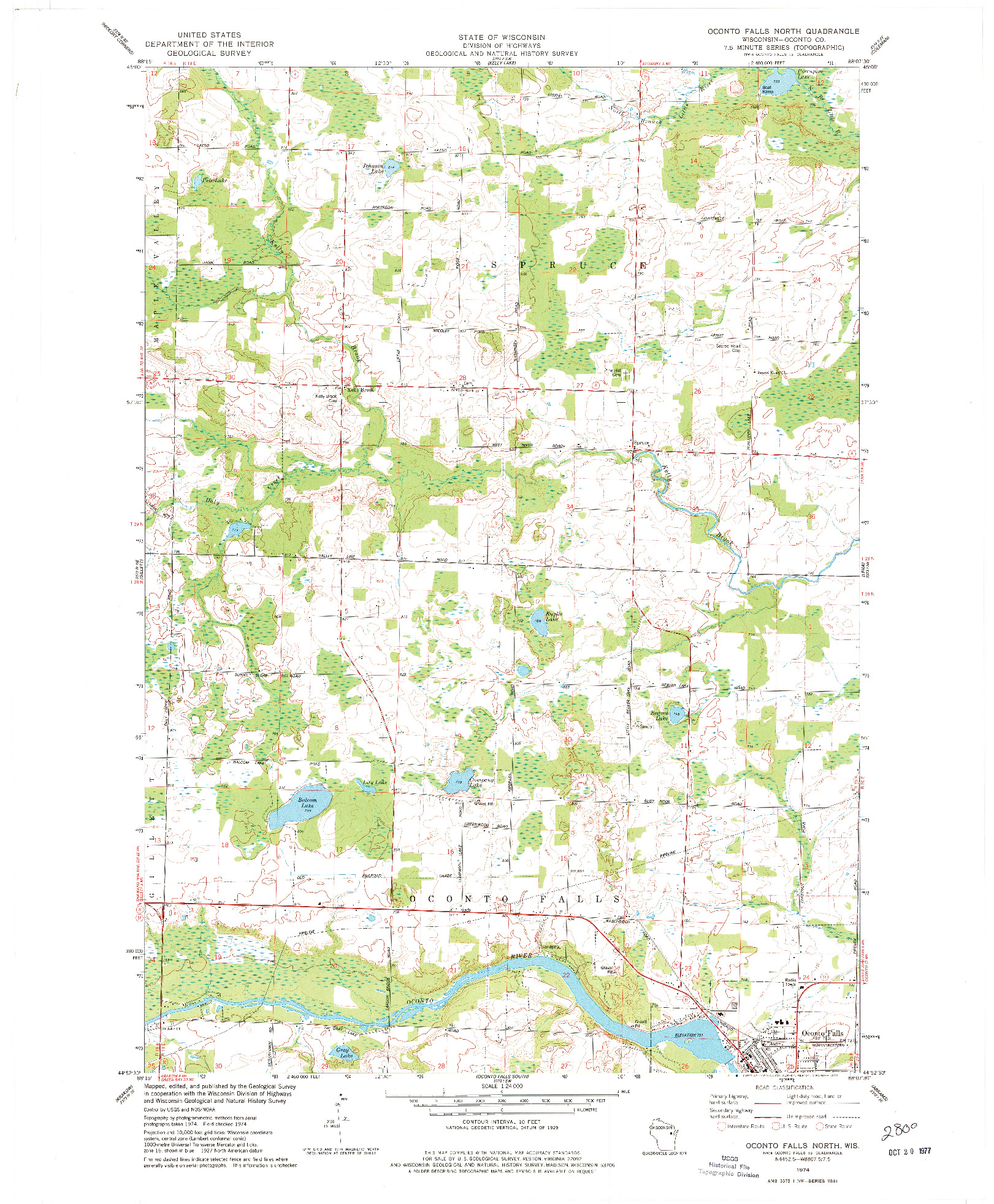 USGS 1:24000-SCALE QUADRANGLE FOR OCONTO FALLS NORTH, WI 1974