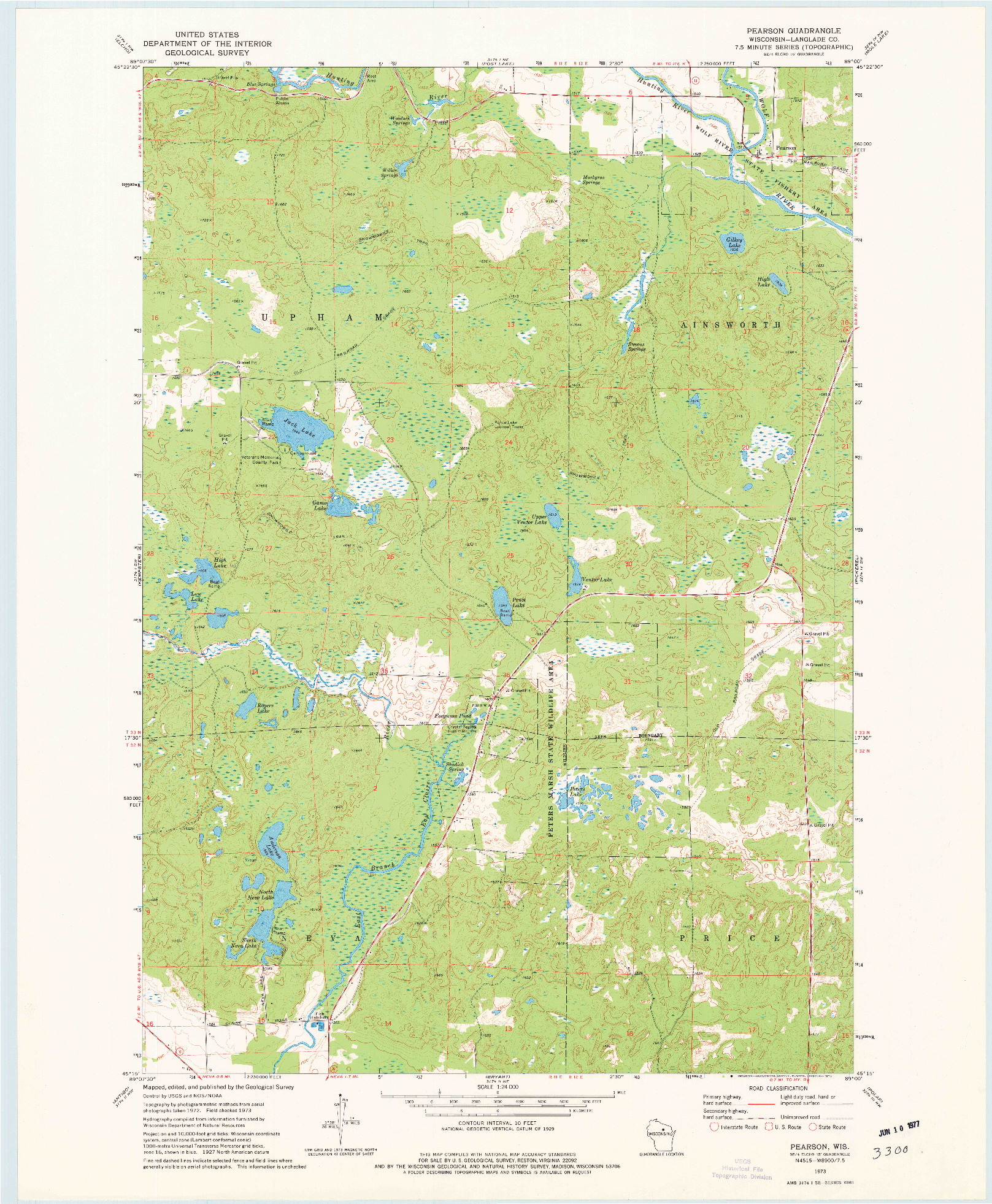 USGS 1:24000-SCALE QUADRANGLE FOR PEARSON, WI 1973
