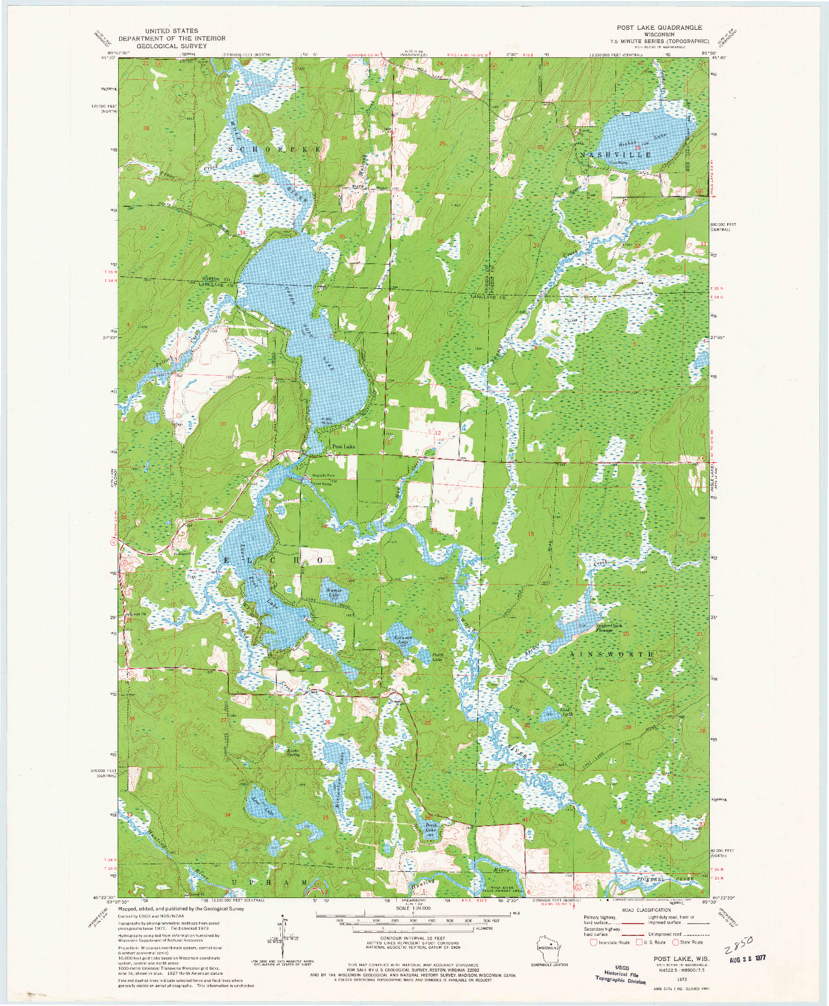 USGS 1:24000-SCALE QUADRANGLE FOR POST LAKE, WI 1973
