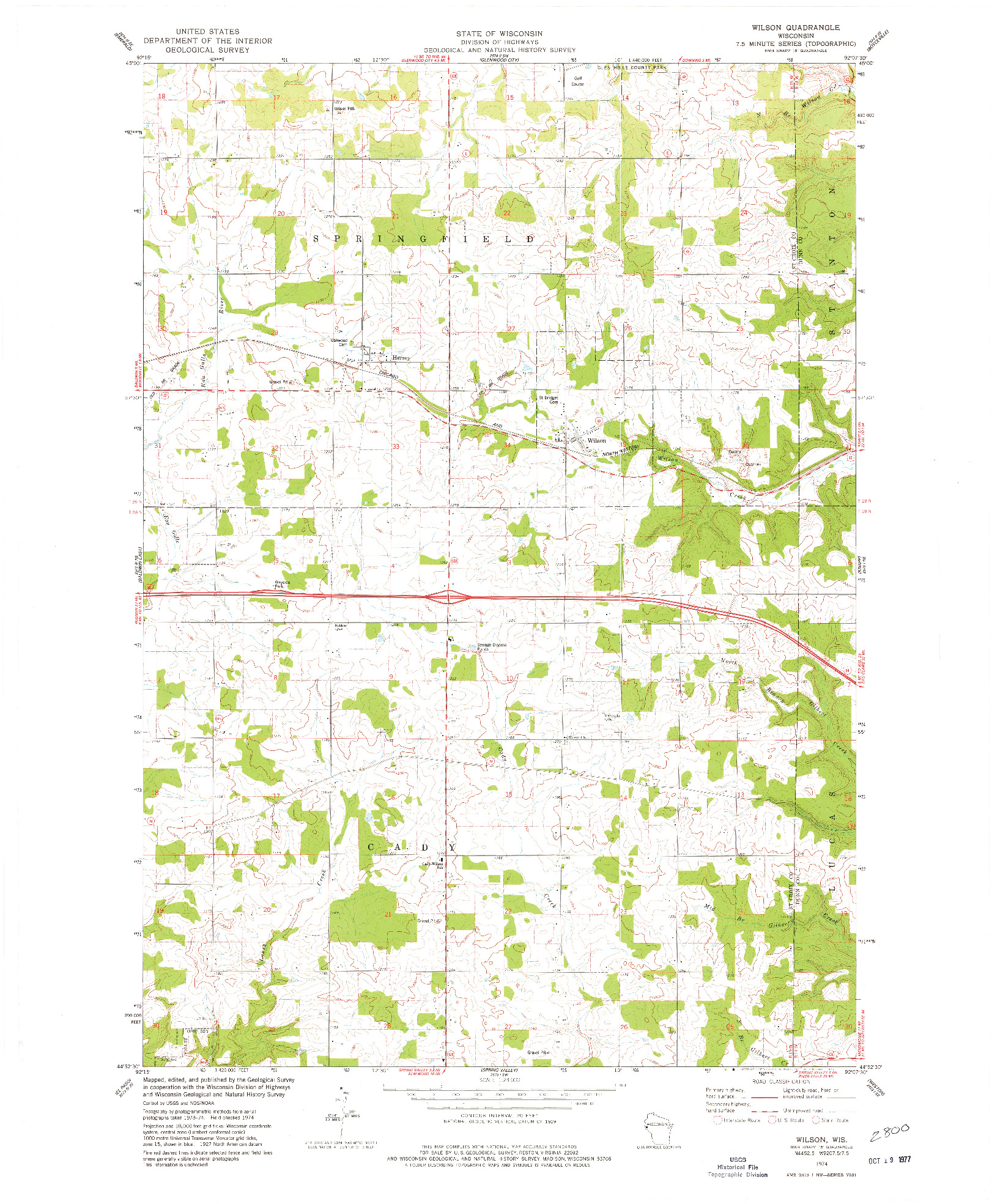 USGS 1:24000-SCALE QUADRANGLE FOR WILSON, WI 1974