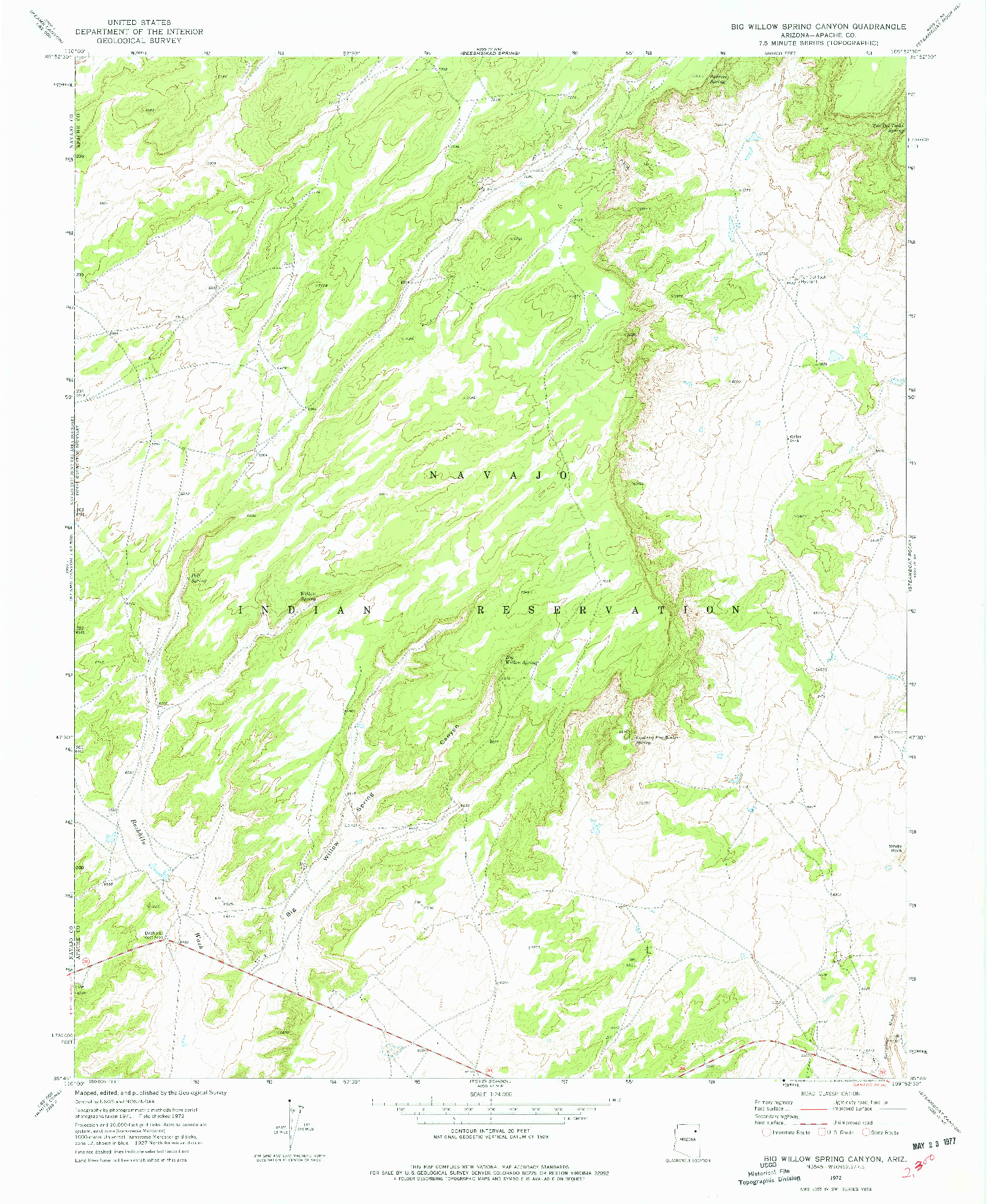 USGS 1:24000-SCALE QUADRANGLE FOR BIG WILLOW SPRING CANYON, AZ 1972