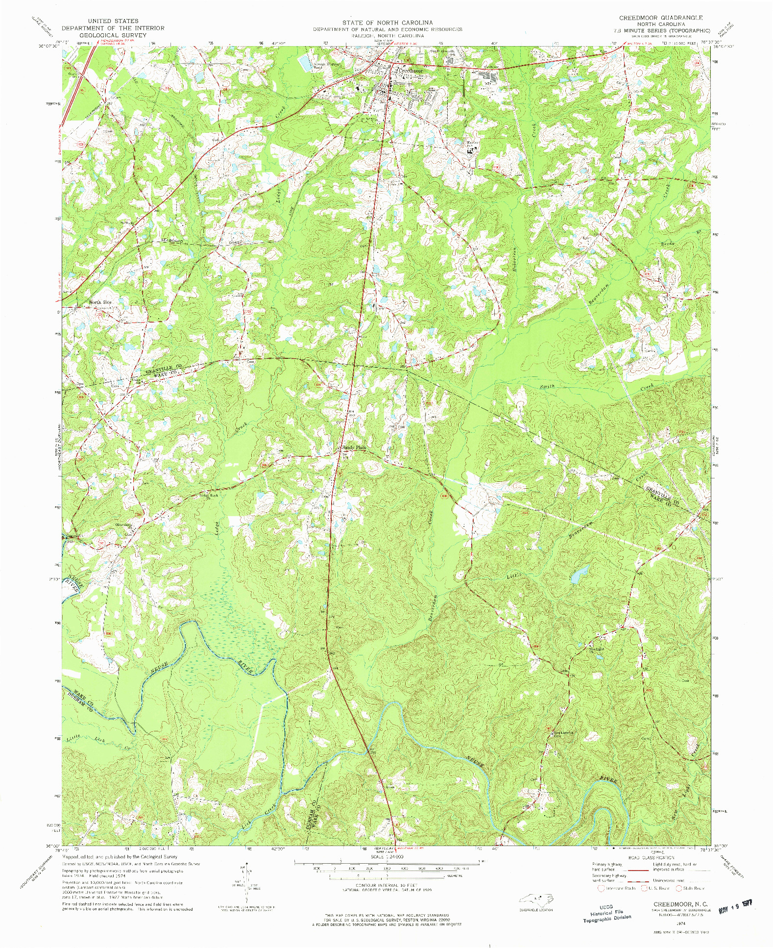 USGS 1:24000-SCALE QUADRANGLE FOR CREEDMOOR, NC 1974