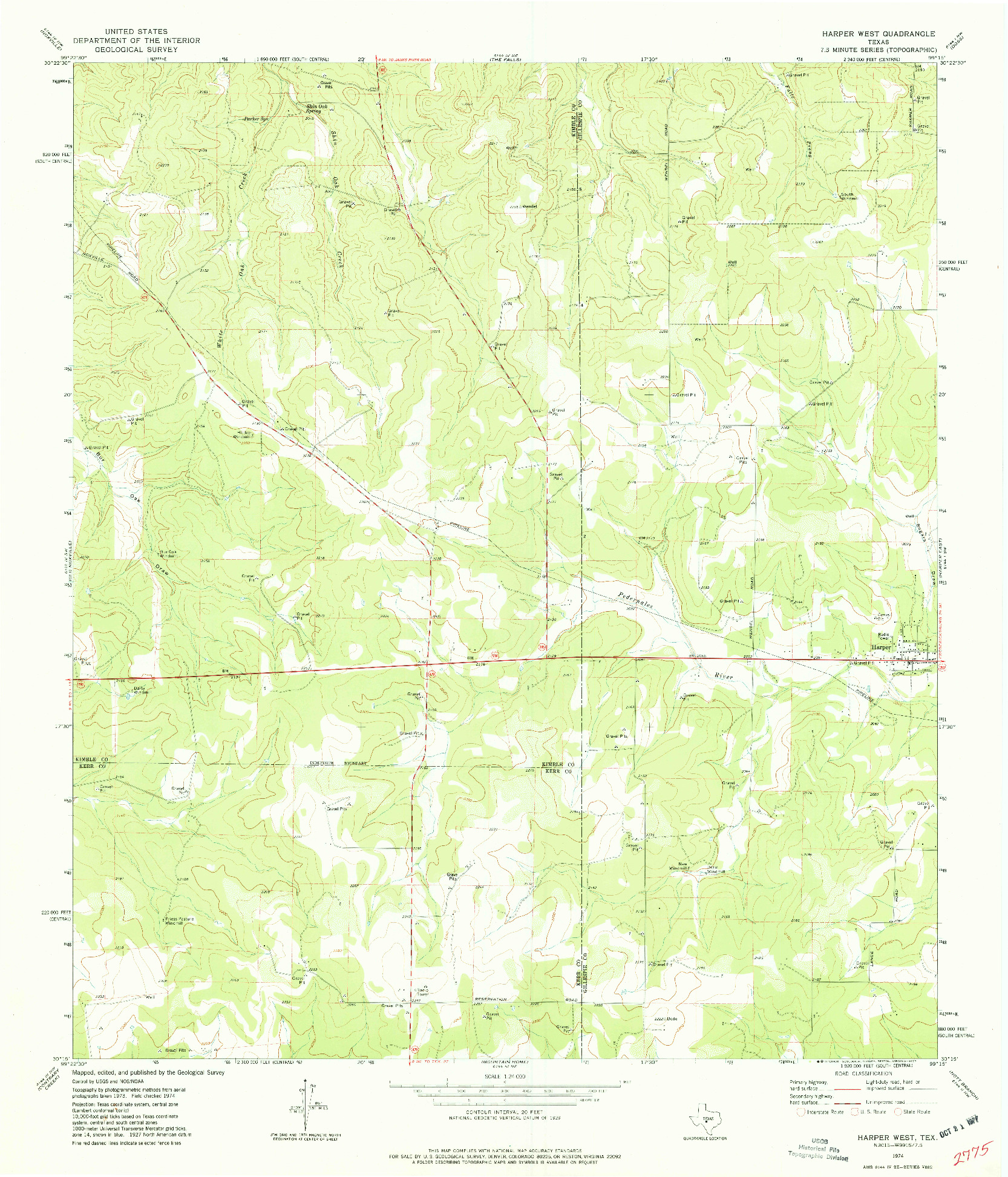 USGS 1:24000-SCALE QUADRANGLE FOR HARPER WEST, TX 1974