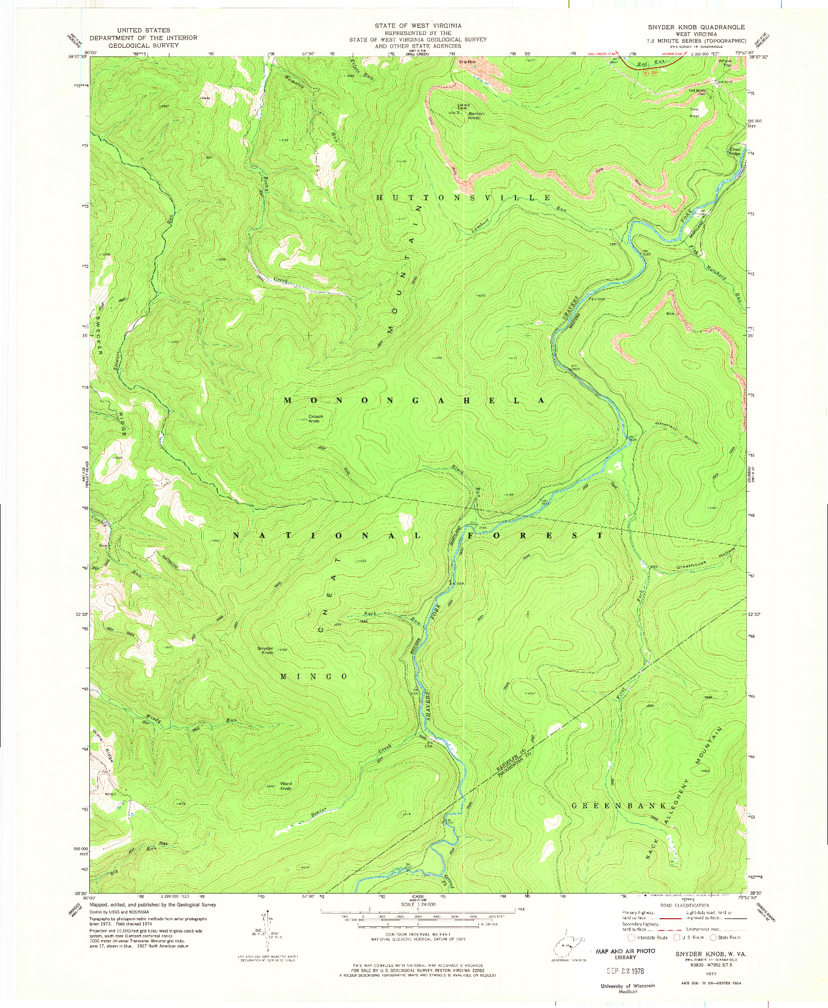 USGS 1:24000-SCALE QUADRANGLE FOR SNYDER KNOB, WV 1977