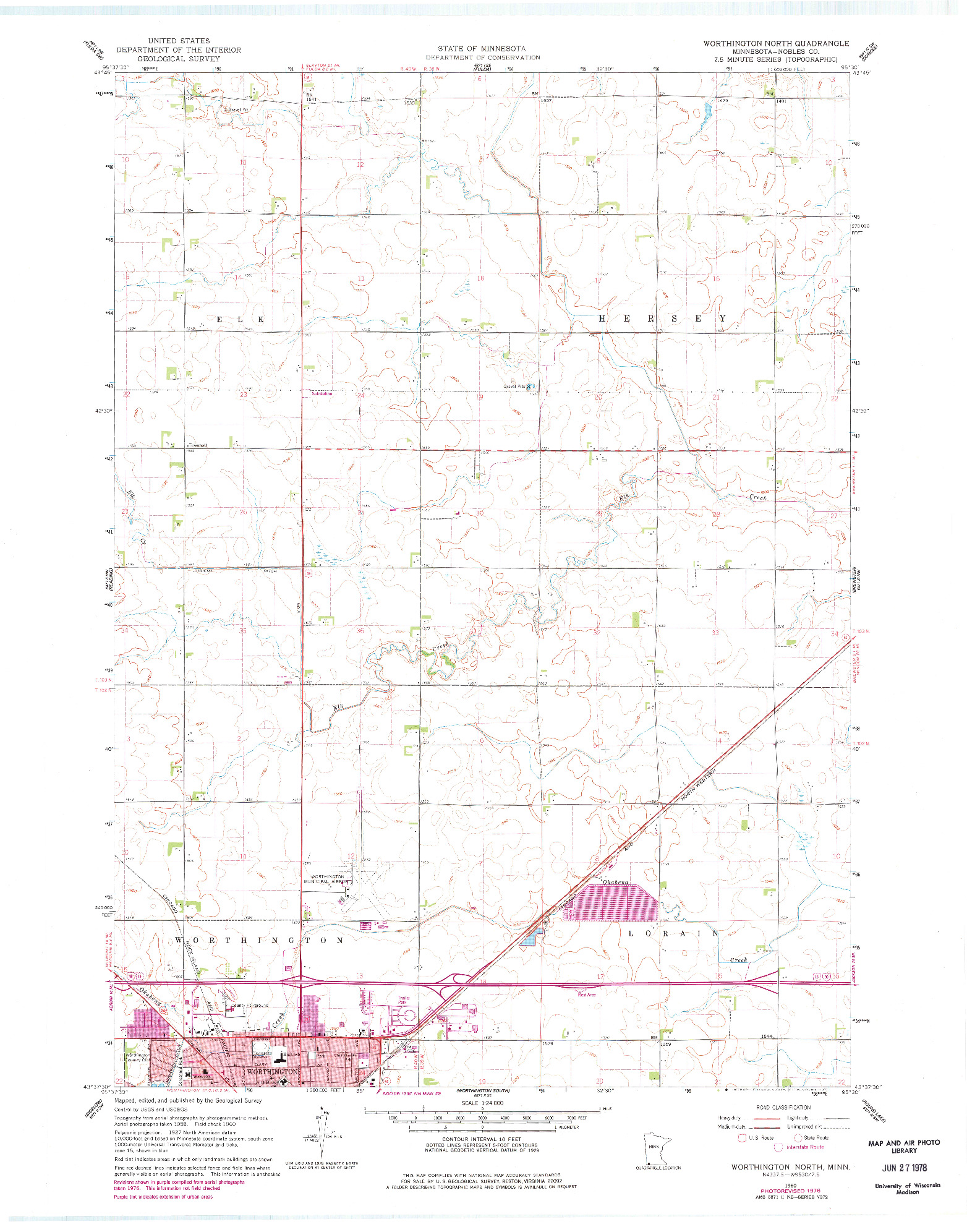 USGS 1:24000-SCALE QUADRANGLE FOR WORTHINGTON NORTH, MN 1960
