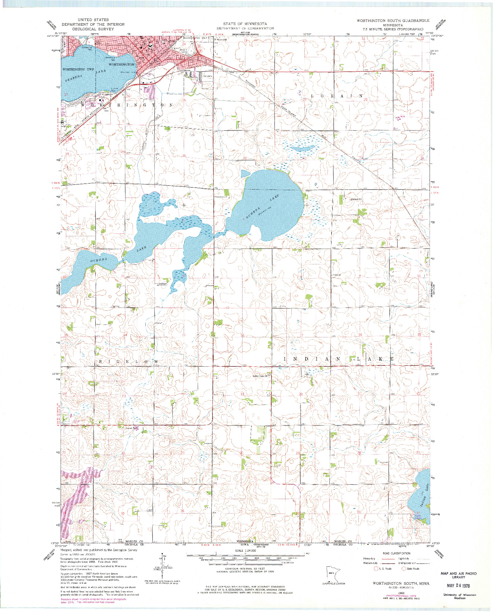 USGS 1:24000-SCALE QUADRANGLE FOR WORTHINGTON SOUTH, MN 1960