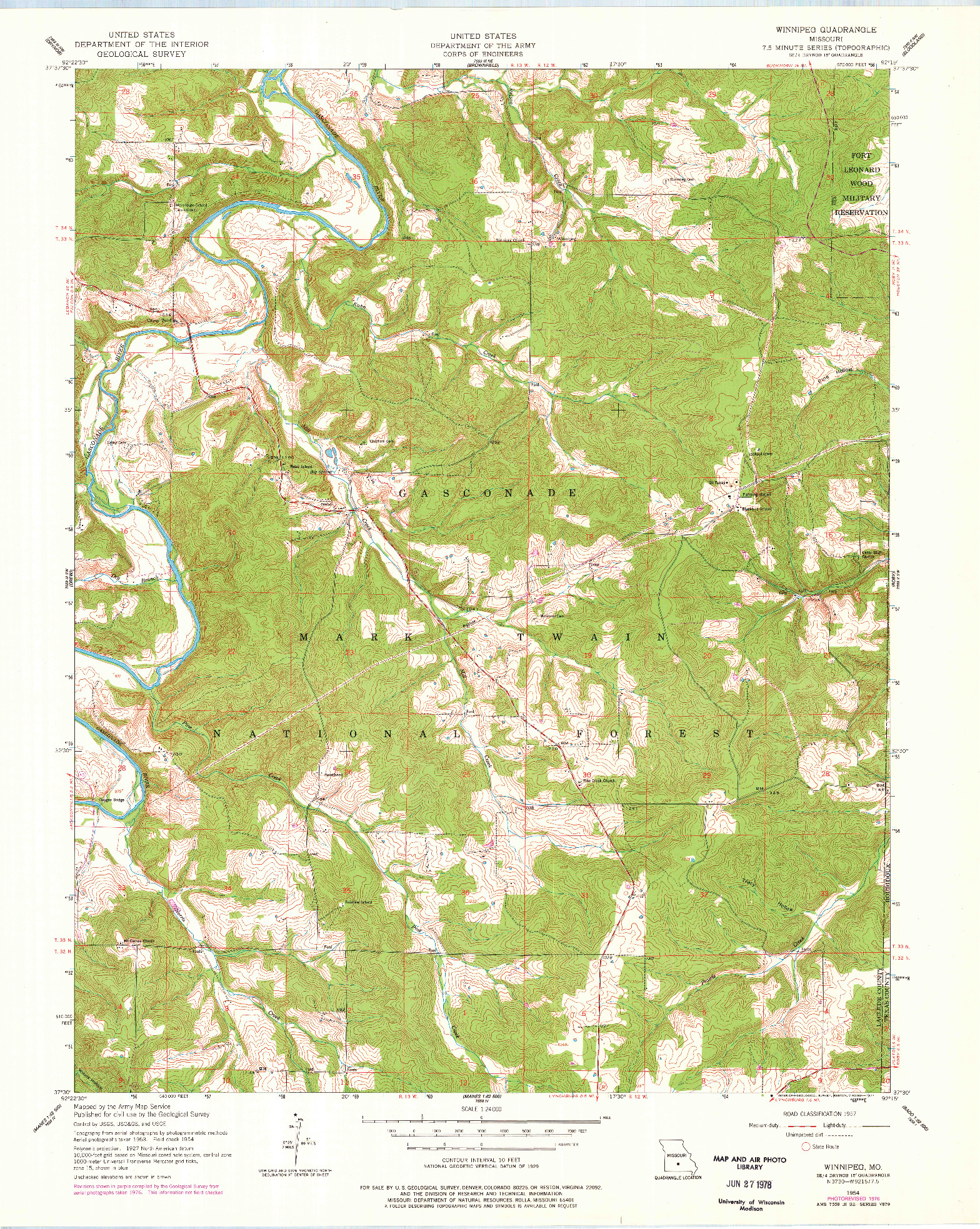 USGS 1:24000-SCALE QUADRANGLE FOR WINNIPEG, MO 1954