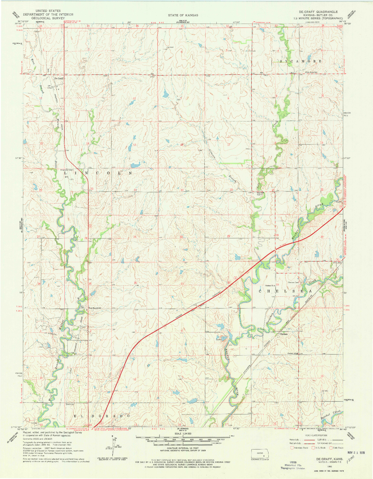 USGS 1:24000-SCALE QUADRANGLE FOR DE GRAFF, KS 1961