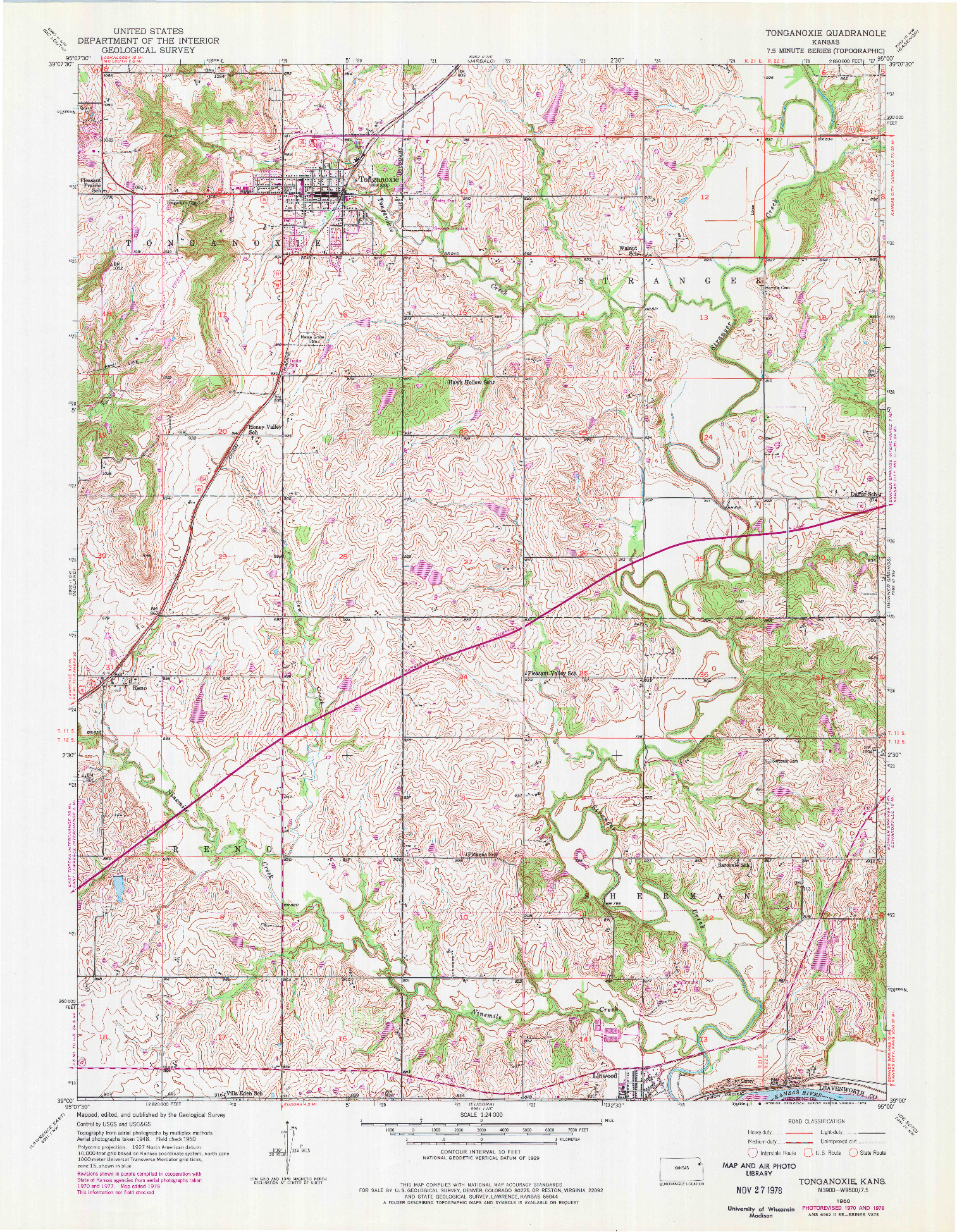 USGS 1:24000-SCALE QUADRANGLE FOR TONGANOXIE, KS 1950