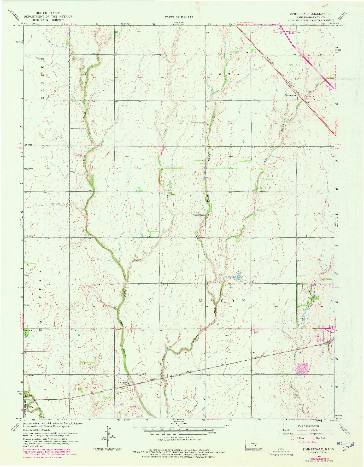 USGS 1:24000-SCALE QUADRANGLE FOR ZIMMERDALE, KS 1959