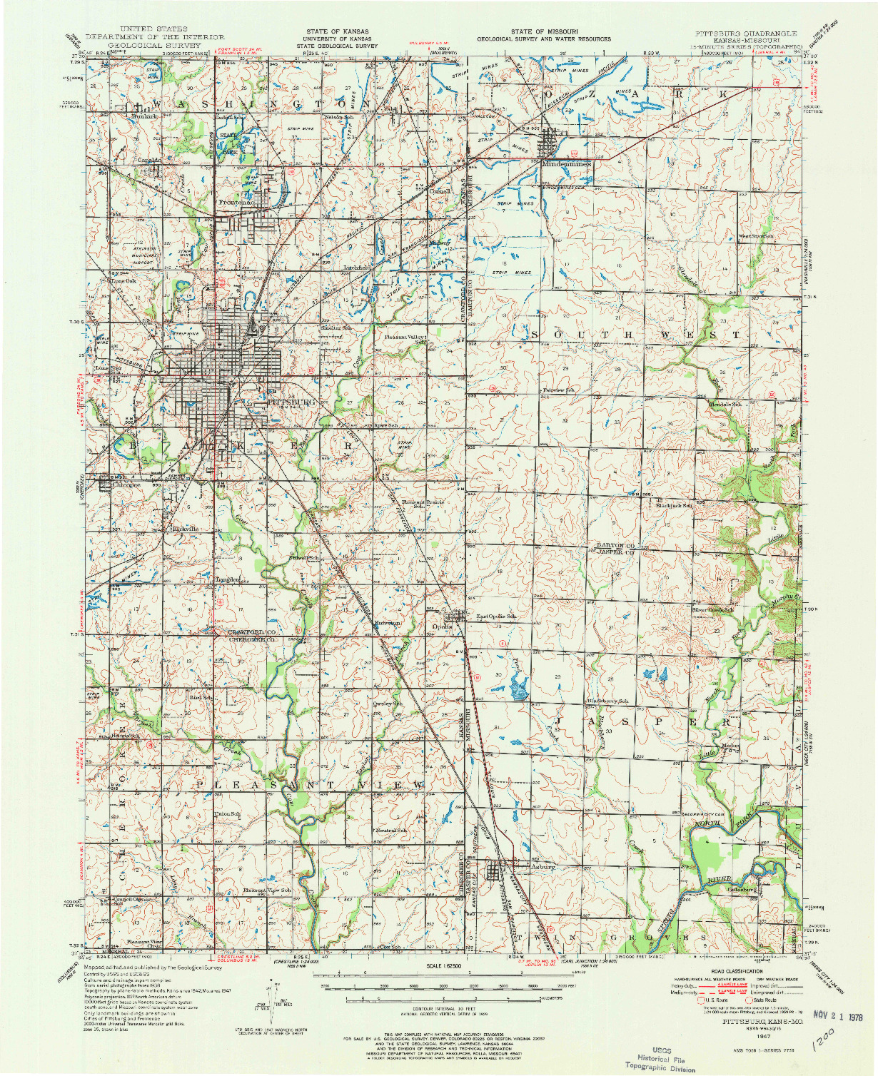 USGS 1:62500-SCALE QUADRANGLE FOR PITTSBURG, KS 1947