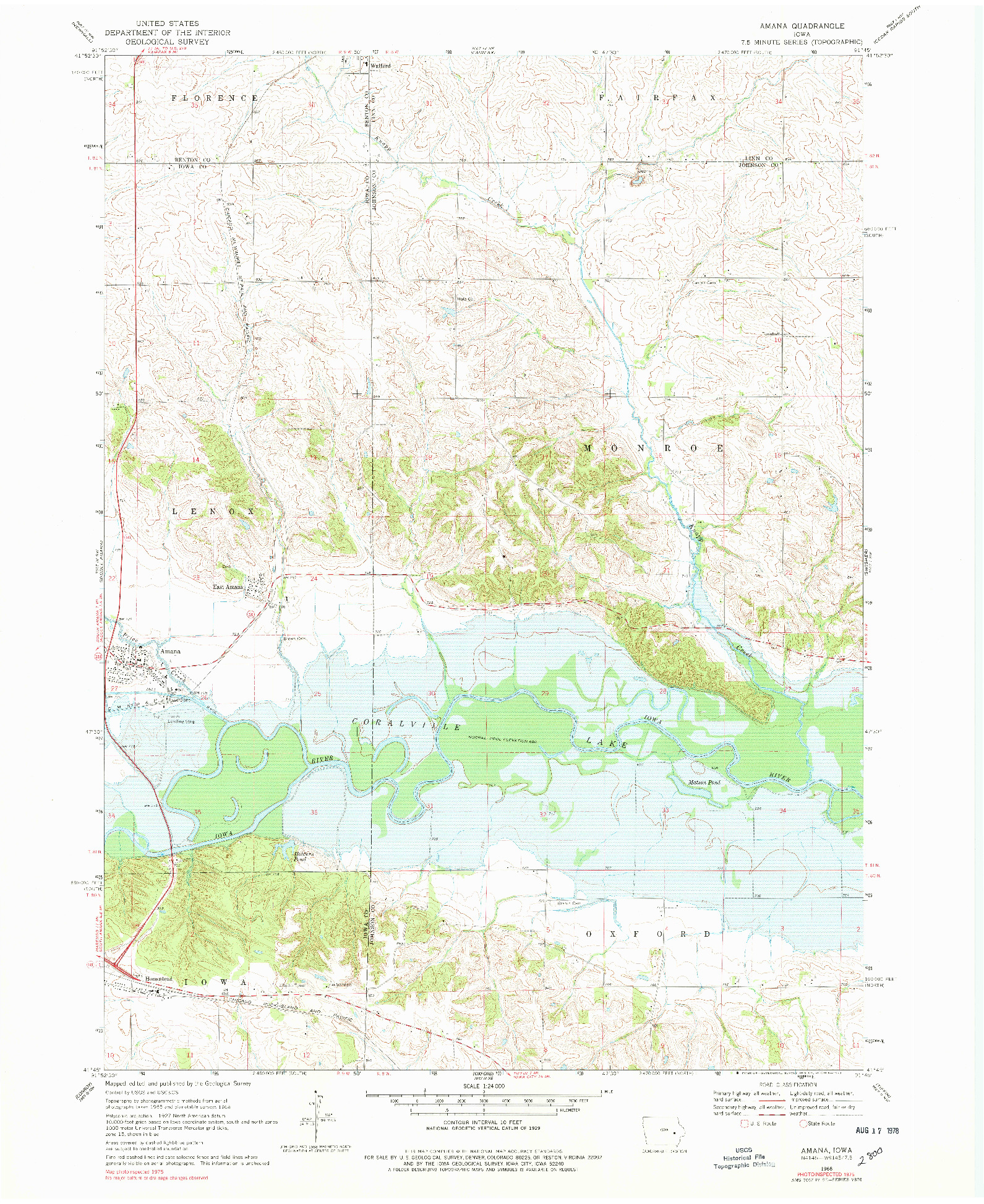 USGS 1:24000-SCALE QUADRANGLE FOR AMANA, IA 1968