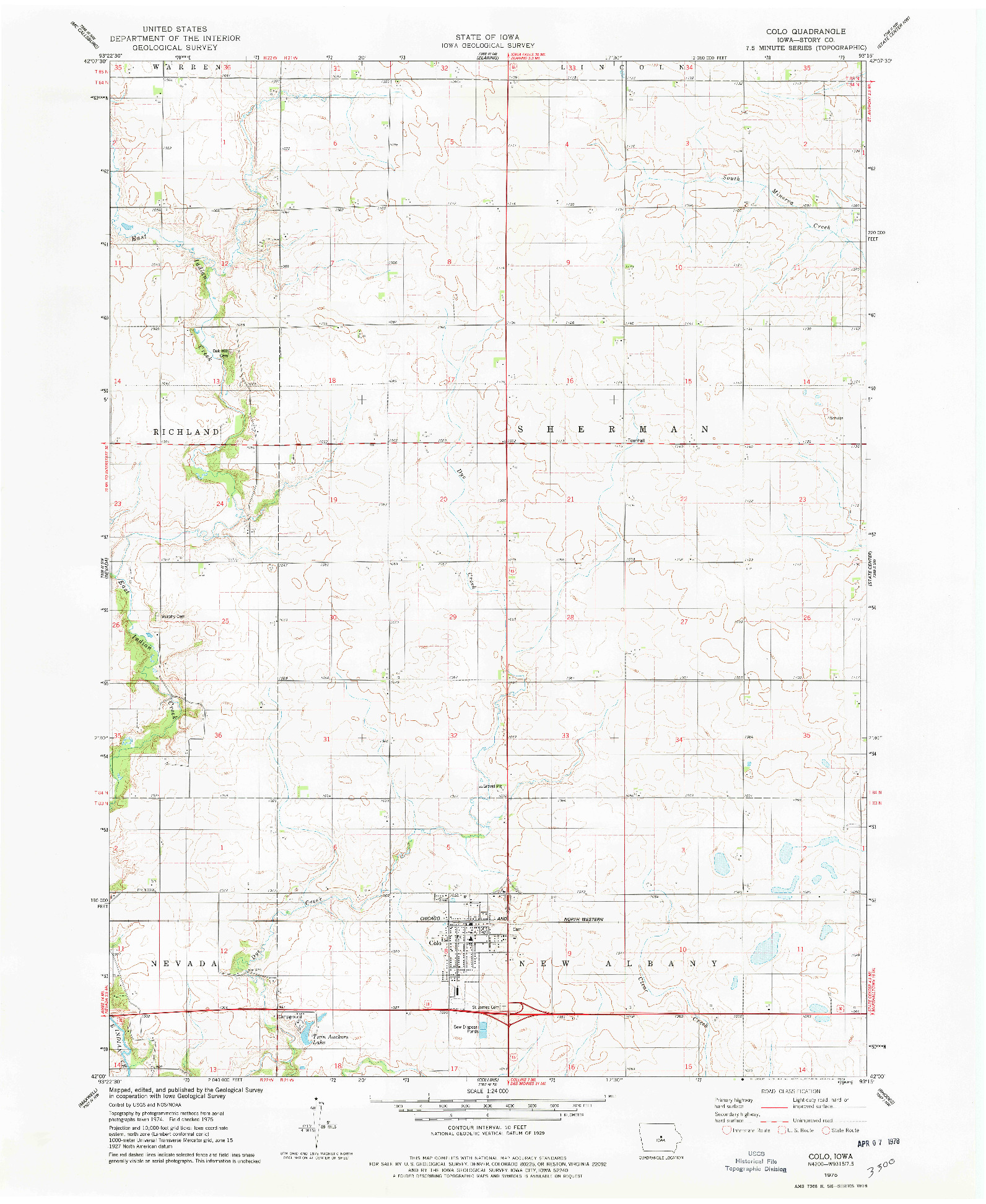 USGS 1:24000-SCALE QUADRANGLE FOR COLO, IA 1975