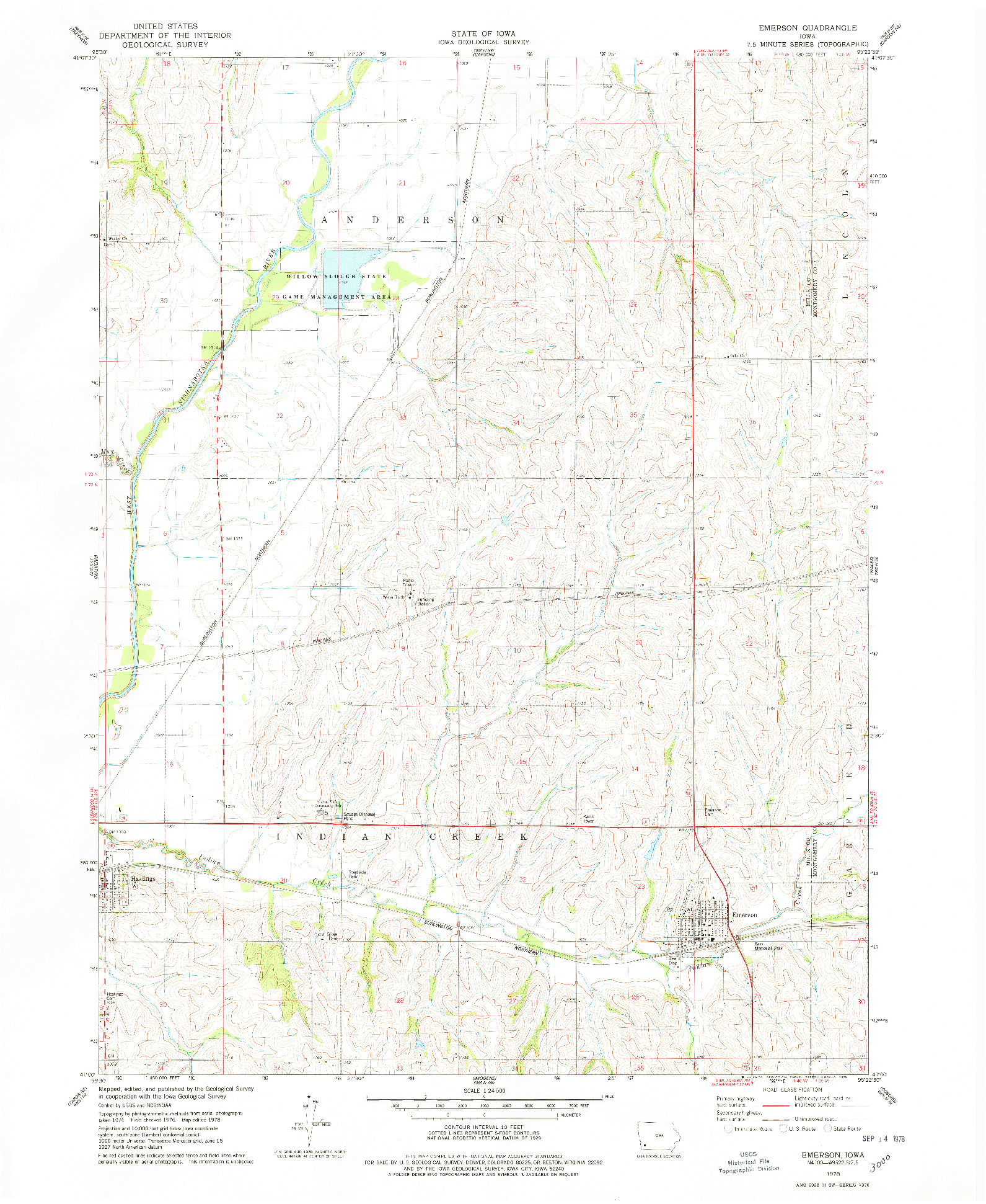 USGS 1:24000-SCALE QUADRANGLE FOR EMERSON, IA 1978