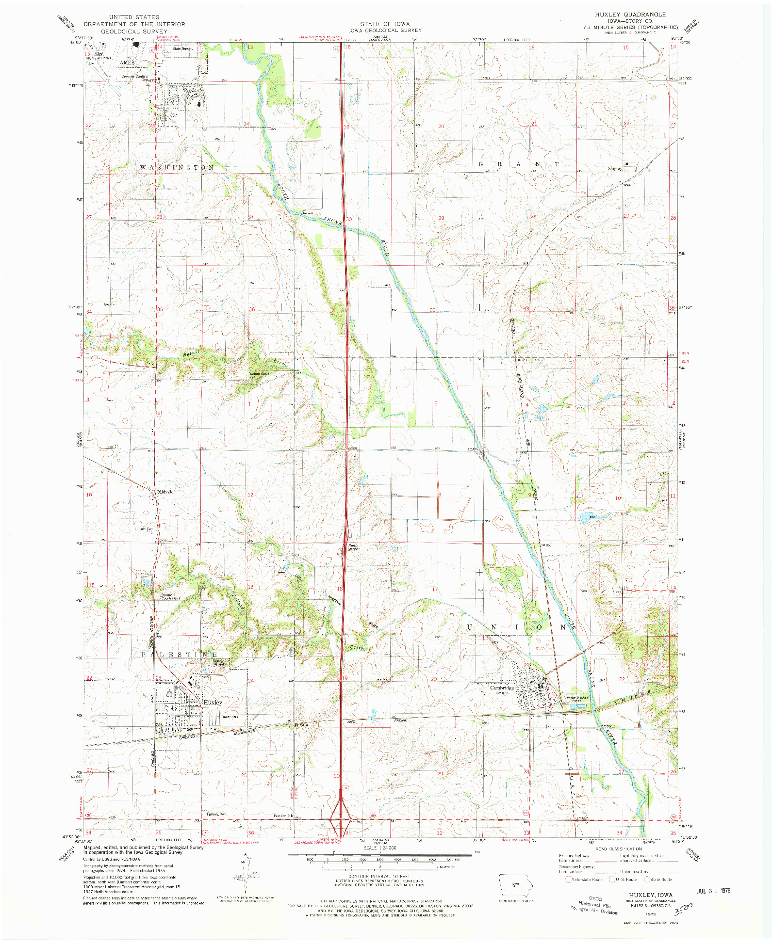 USGS 1:24000-SCALE QUADRANGLE FOR HUXLEY, IA 1975