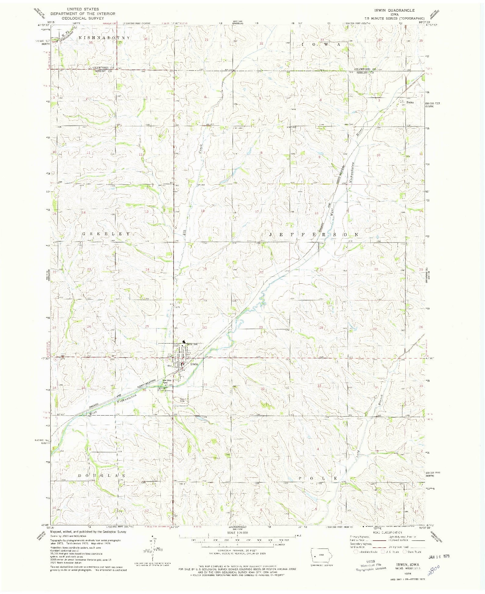USGS 1:24000-SCALE QUADRANGLE FOR IRWIN, IA 1978
