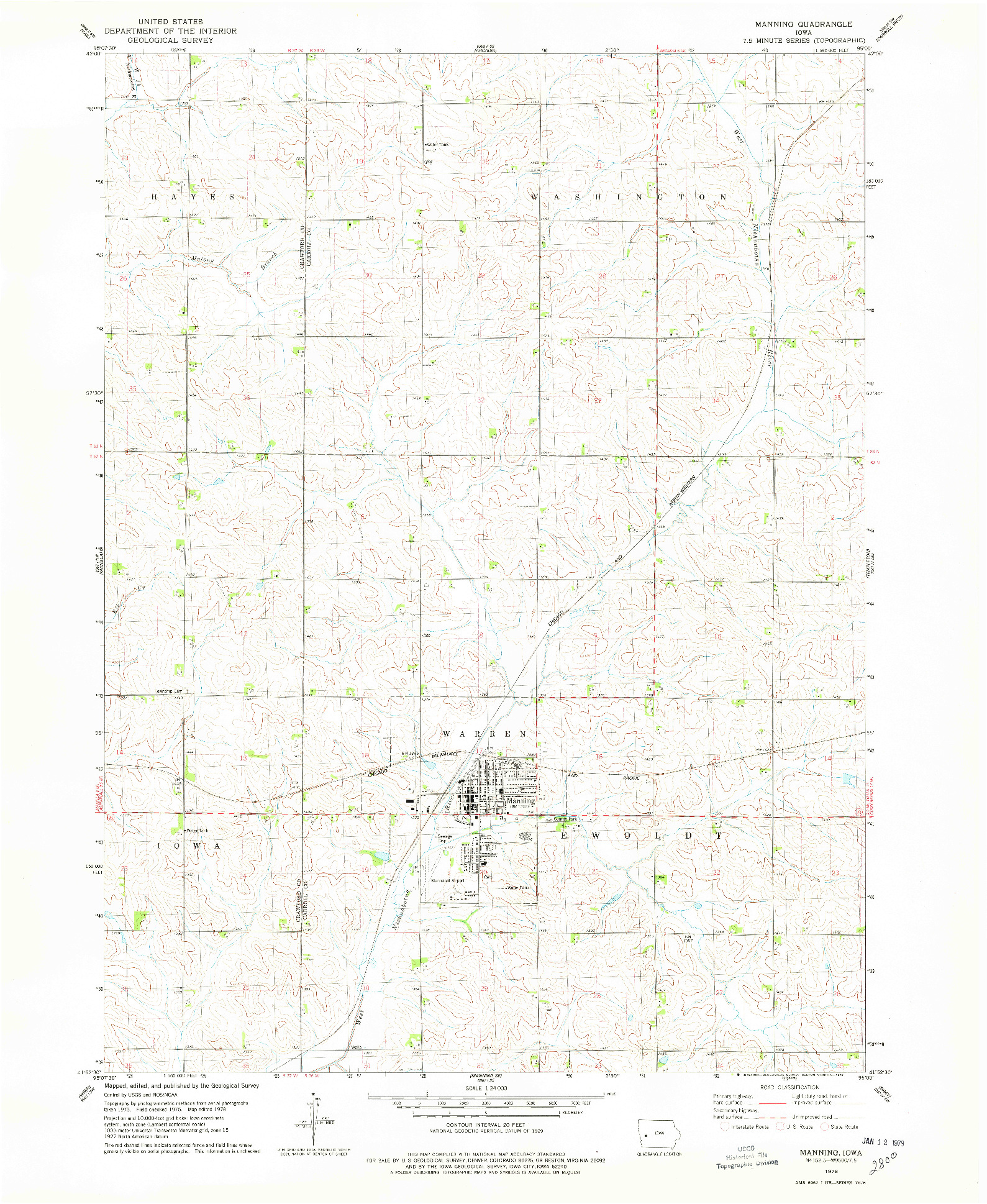USGS 1:24000-SCALE QUADRANGLE FOR MANNING, IA 1978