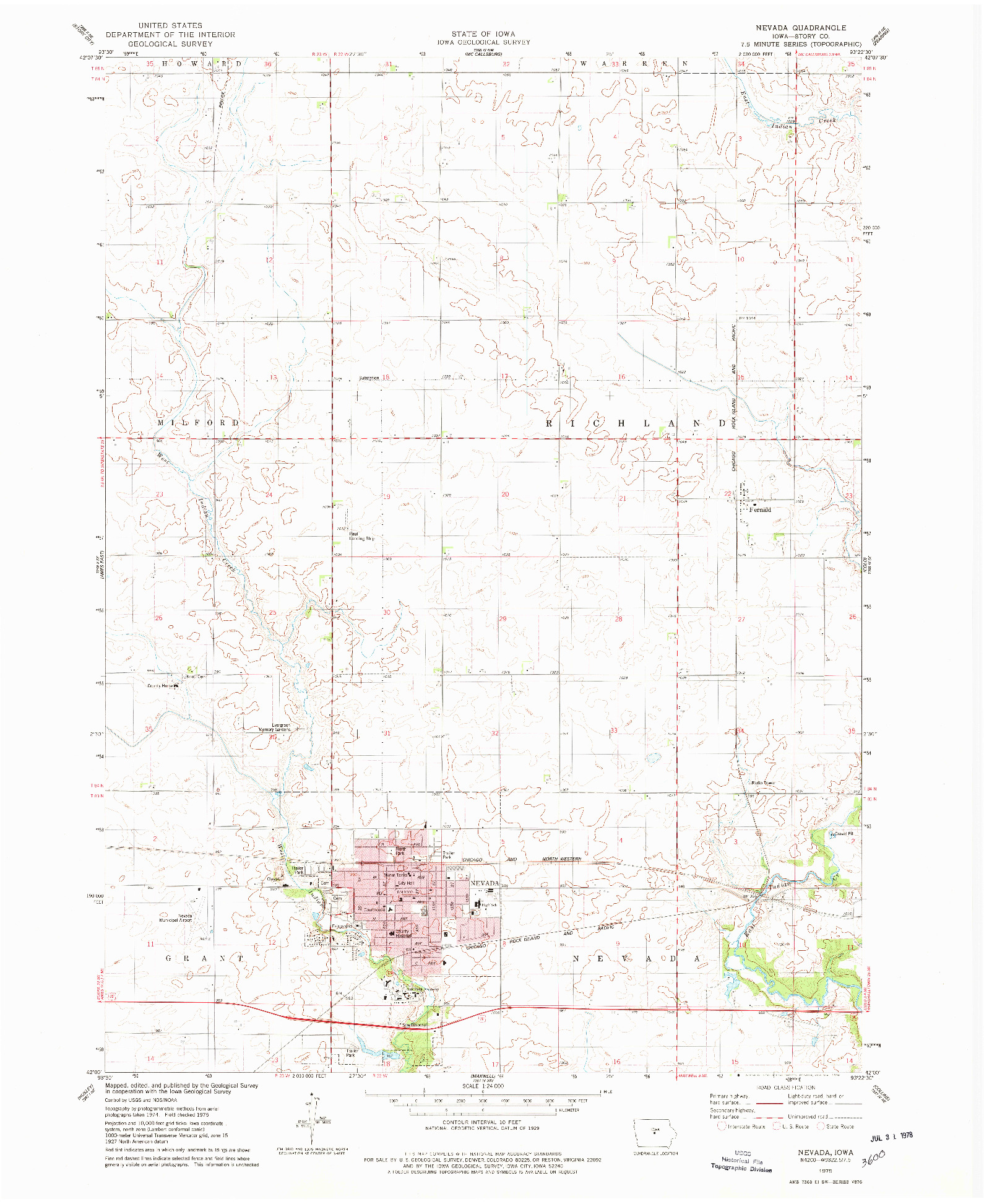 USGS 1:24000-SCALE QUADRANGLE FOR NEVADA, IA 1975