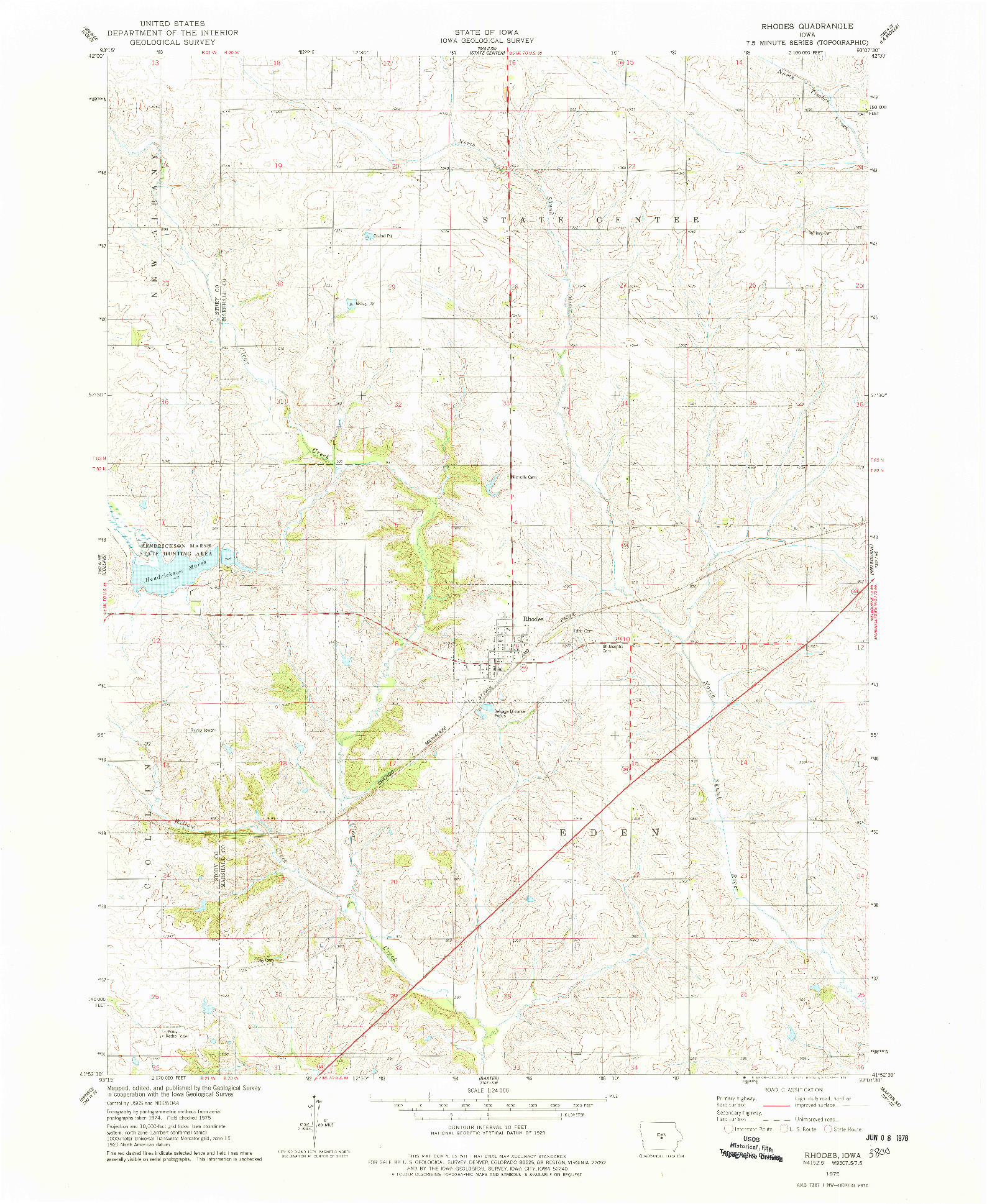 USGS 1:24000-SCALE QUADRANGLE FOR RHODES, IA 1975