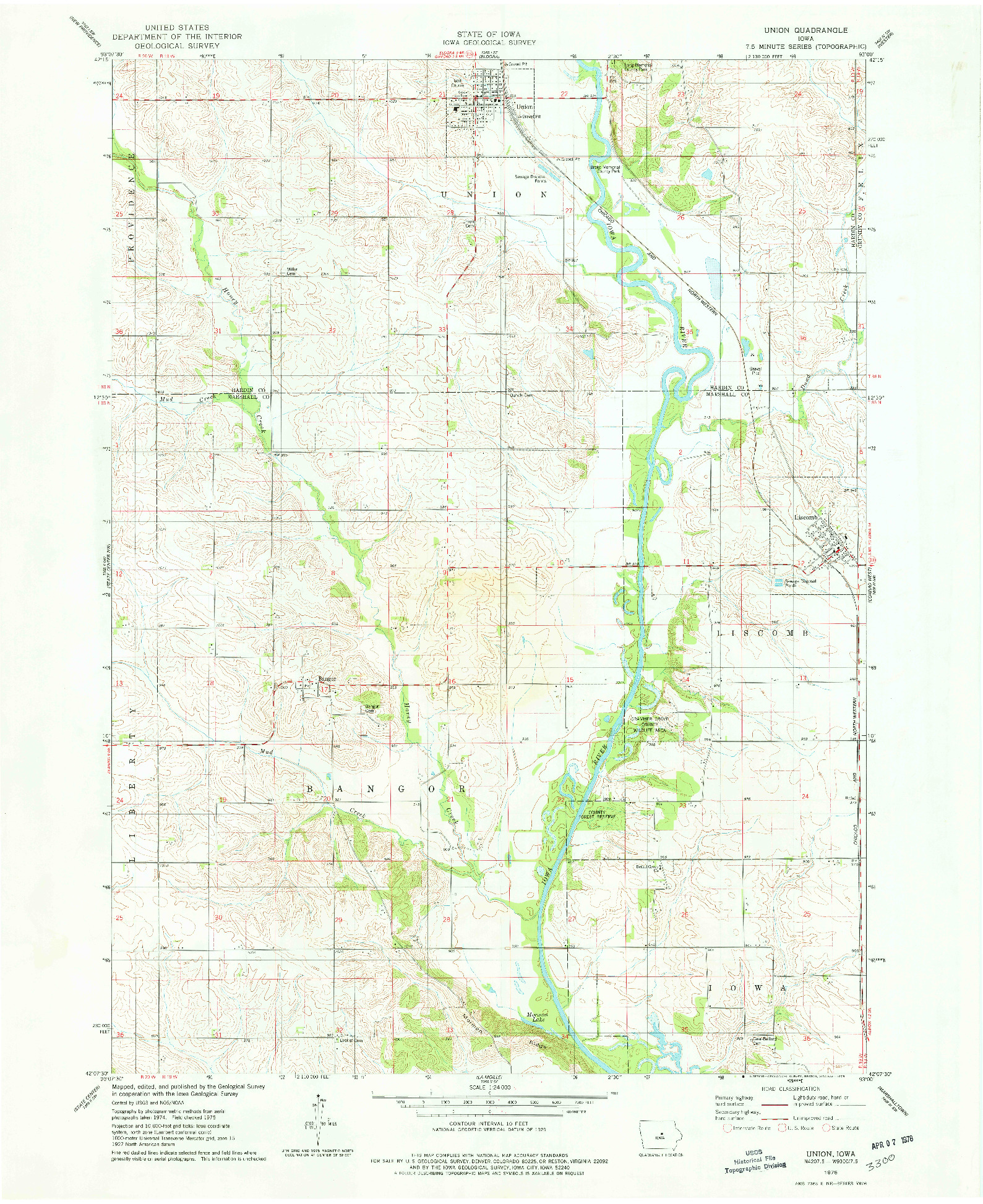 USGS 1:24000-SCALE QUADRANGLE FOR UNION, IA 1975