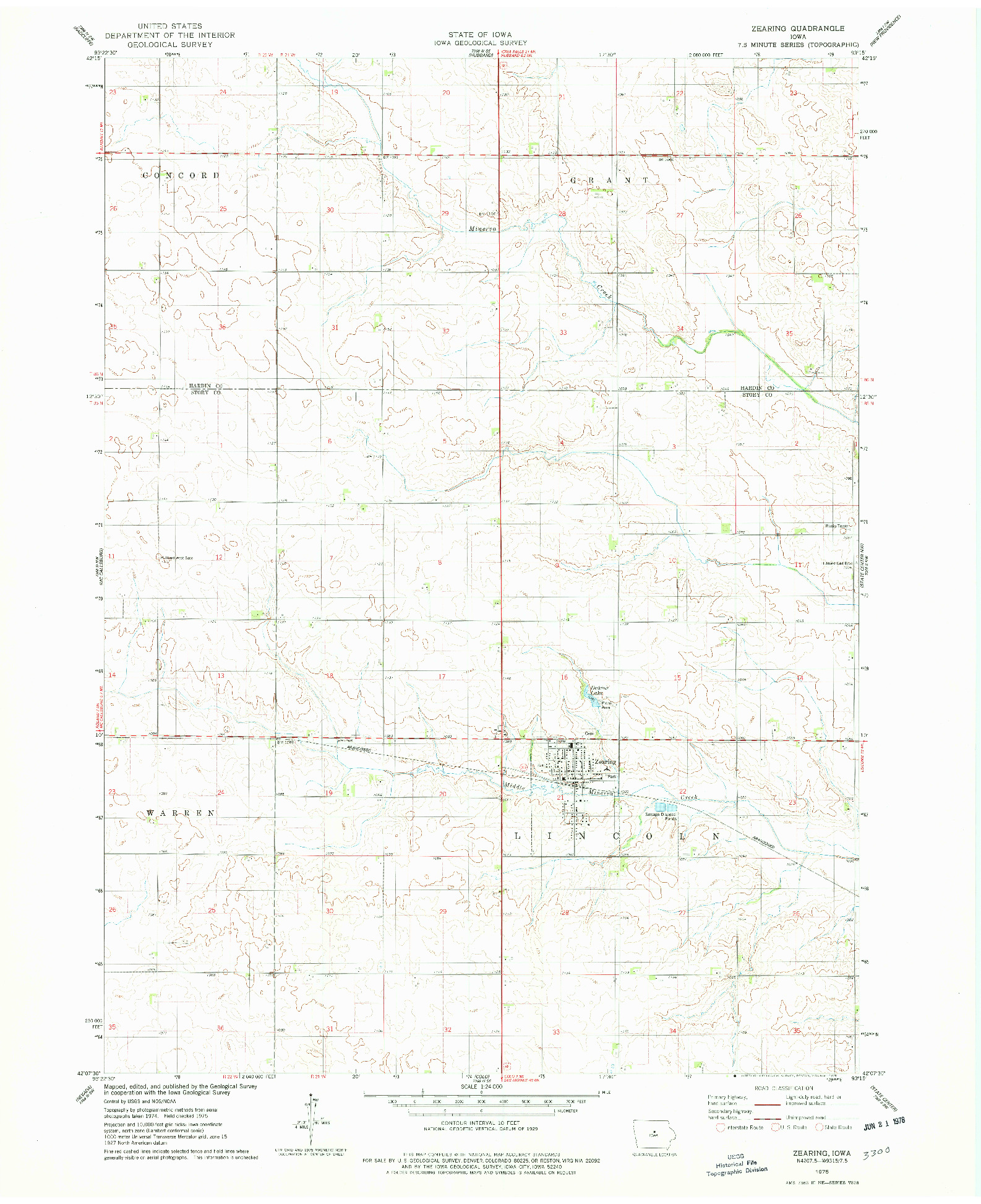 USGS 1:24000-SCALE QUADRANGLE FOR ZEARING, IA 1975
