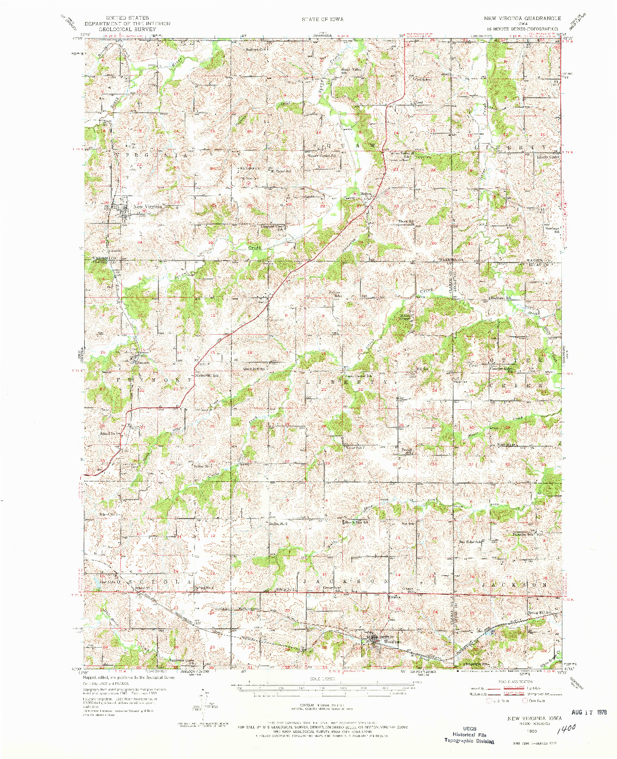 USGS 1:62500-SCALE QUADRANGLE FOR NEW VIRGINIA, IA 1950