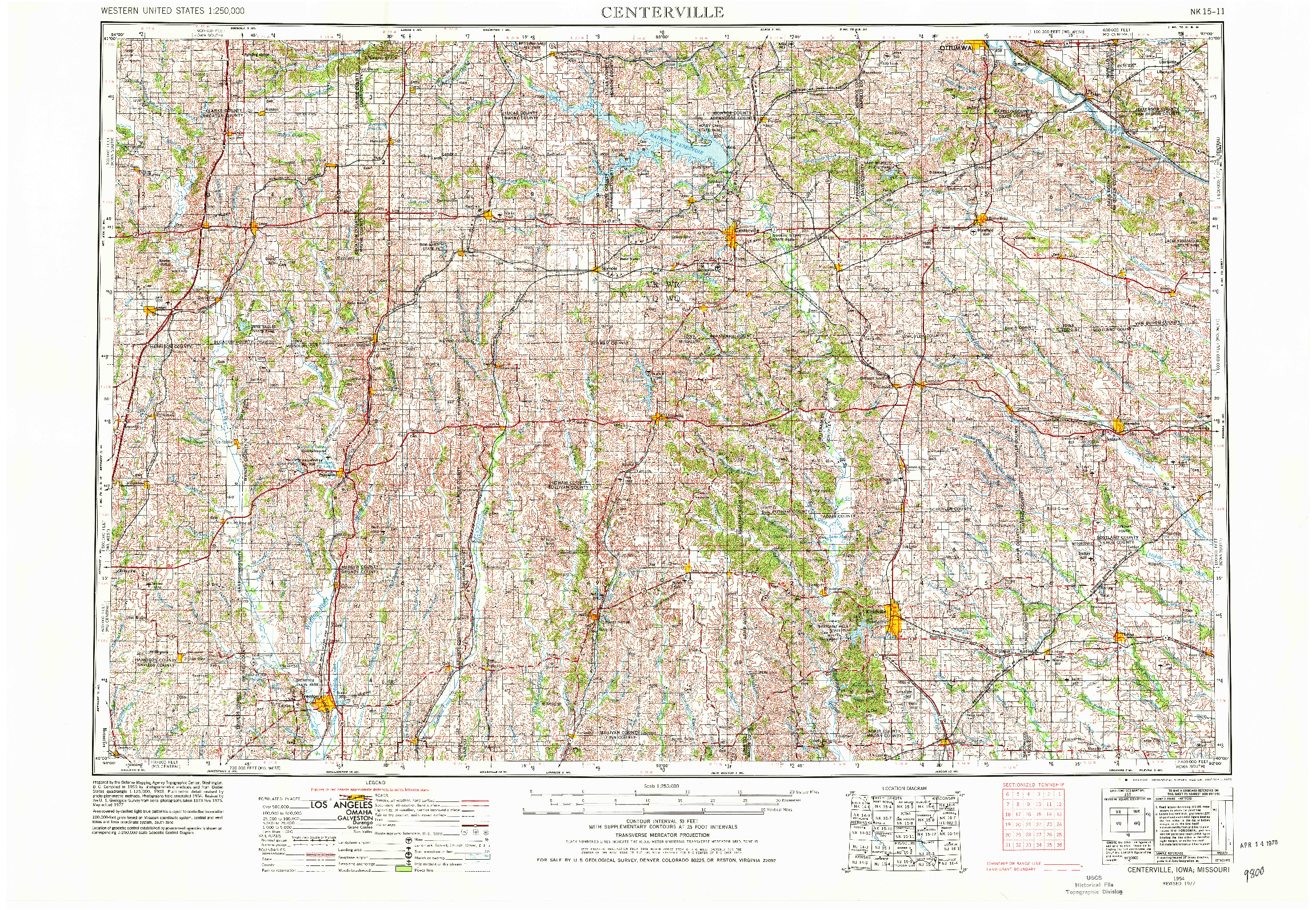 USGS 1:250000-SCALE QUADRANGLE FOR CENTERVILLE, IA 1954