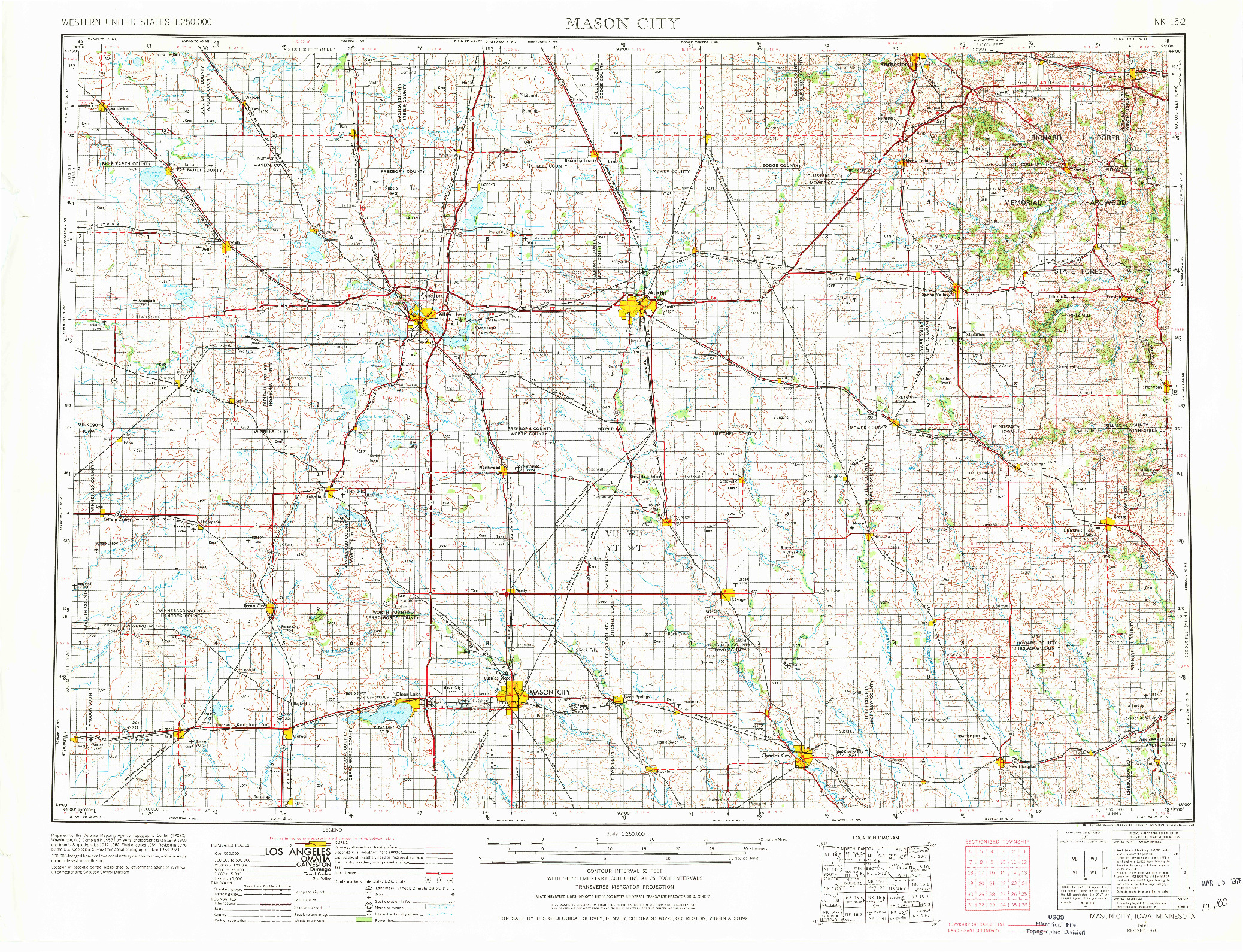 USGS 1:250000-SCALE QUADRANGLE FOR MASON CITY, IA 1954