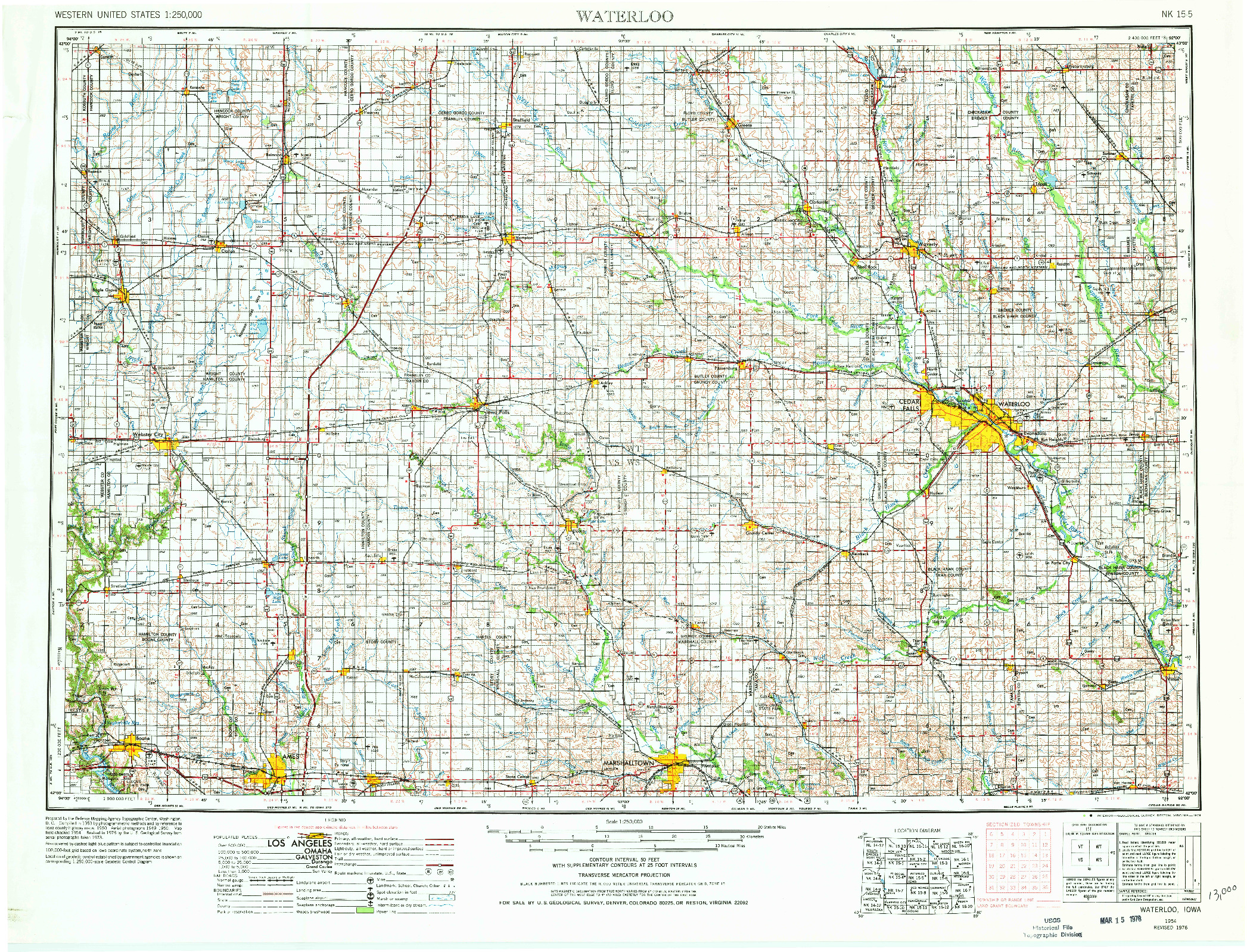 USGS 1:250000-SCALE QUADRANGLE FOR WATERLOO, IA 1954