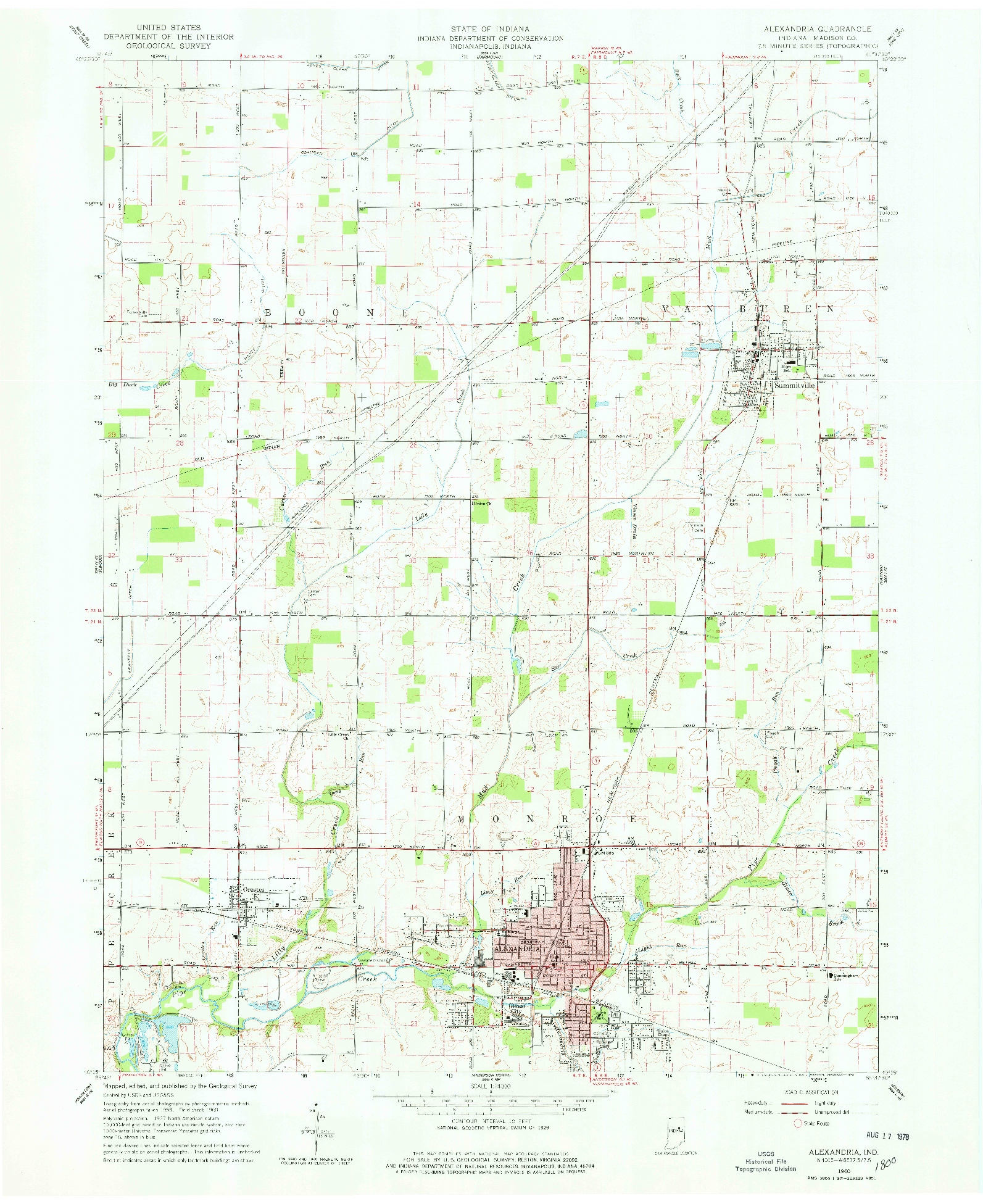 USGS 1:24000-SCALE QUADRANGLE FOR ALEXANDRIA, IN 1960