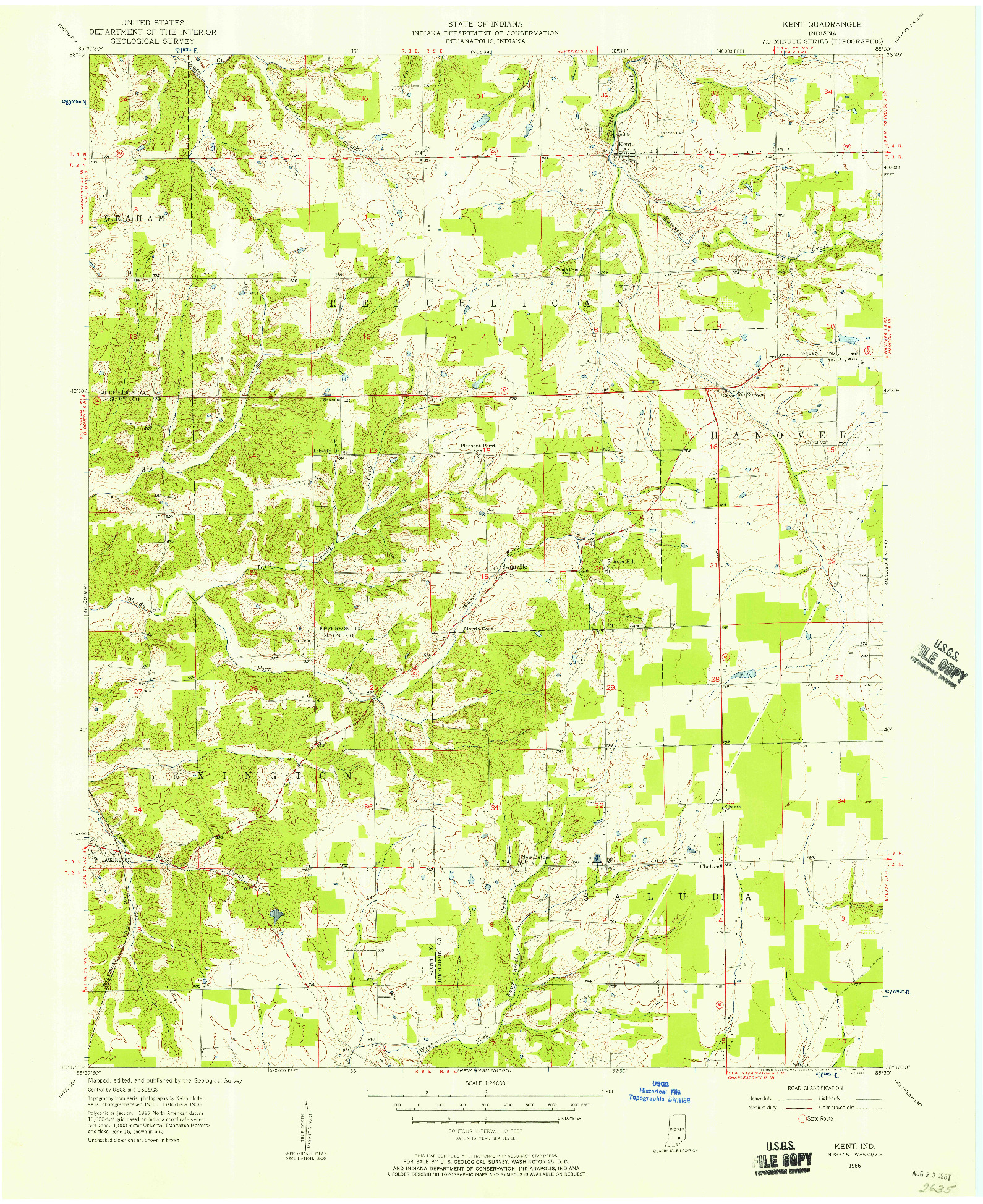 USGS 1:24000-SCALE QUADRANGLE FOR KENT, IN 1956