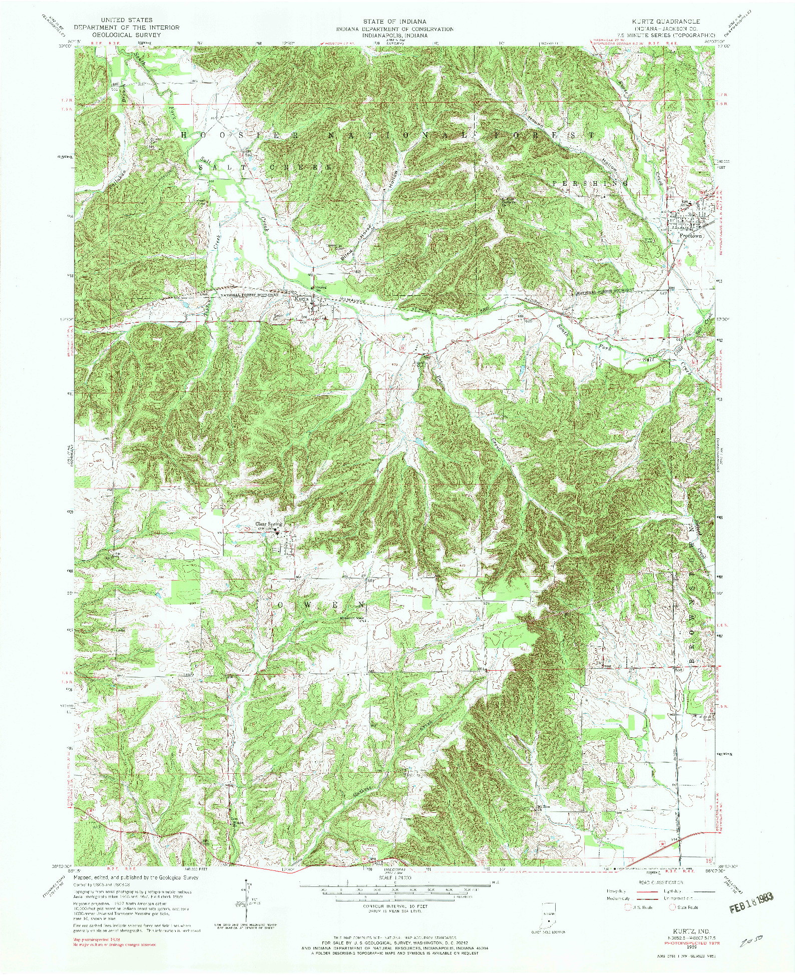 USGS 1:24000-SCALE QUADRANGLE FOR KURTZ, IN 1959