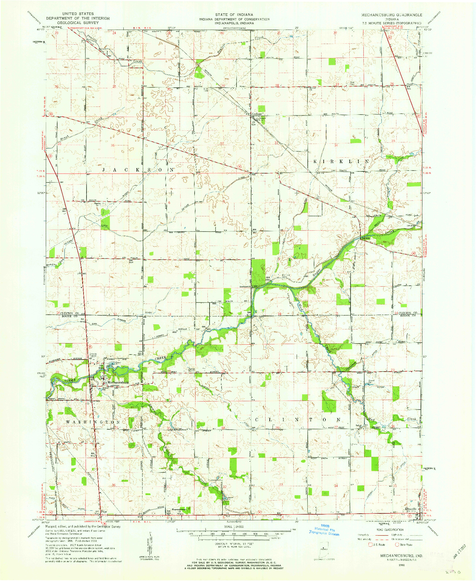 USGS 1:24000-SCALE QUADRANGLE FOR MECHANICSBURG, IN 1961