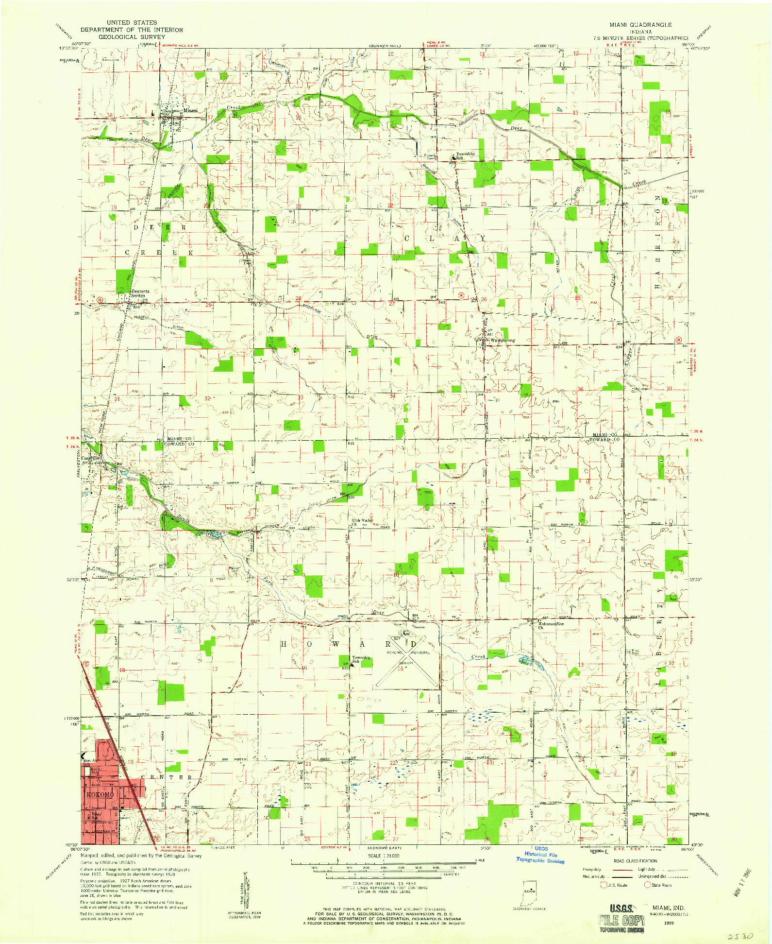 USGS 1:24000-SCALE QUADRANGLE FOR MIAMI, IN 1959