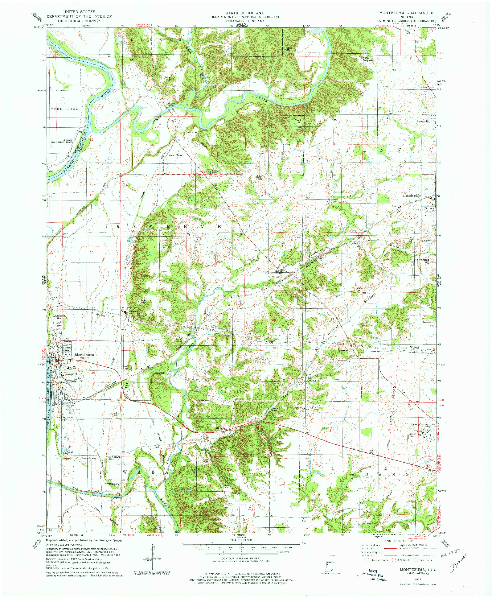 USGS 1:24000-SCALE QUADRANGLE FOR MONTEZUMA, IN 1978