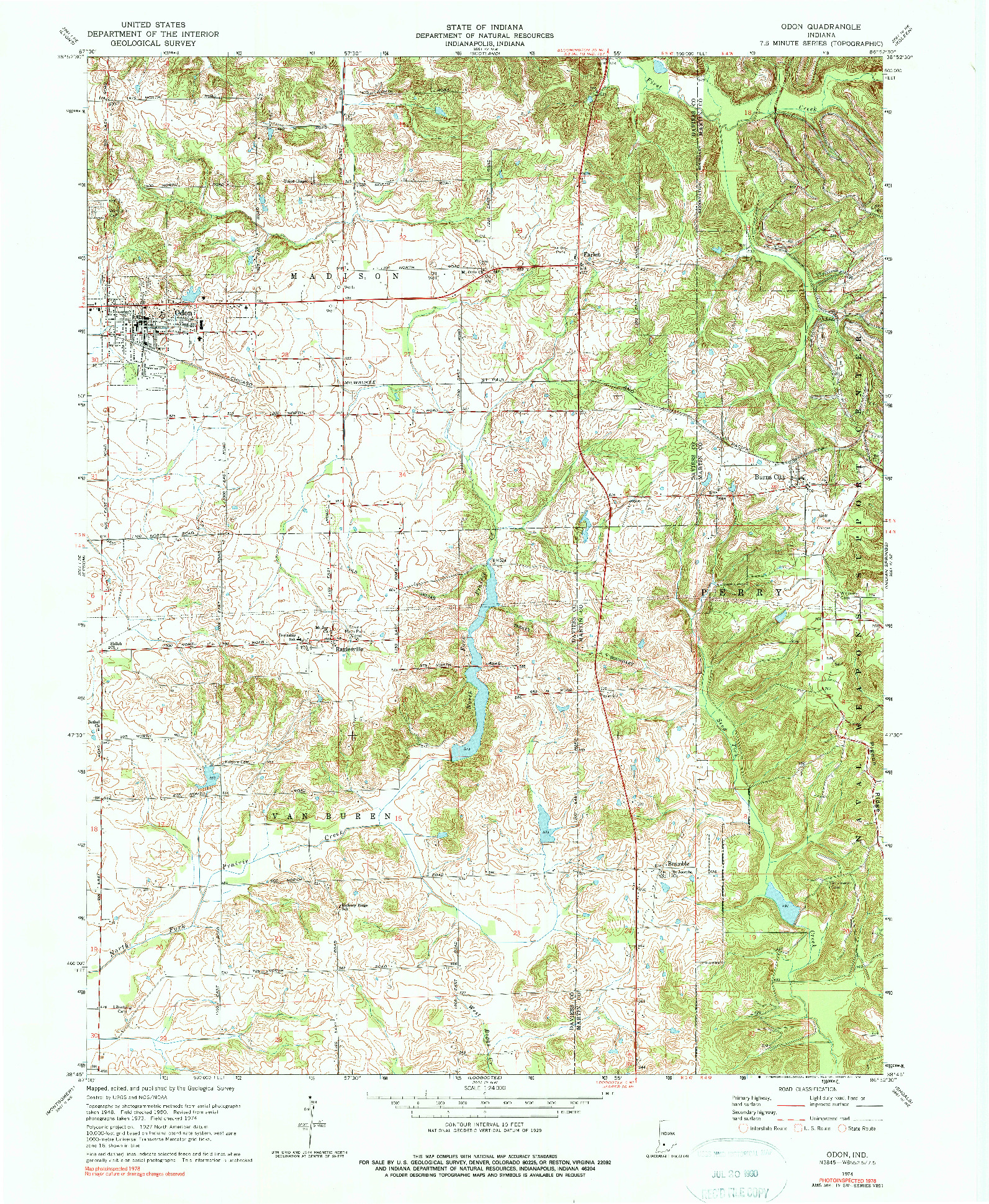 USGS 1:24000-SCALE QUADRANGLE FOR ODON, IN 1974
