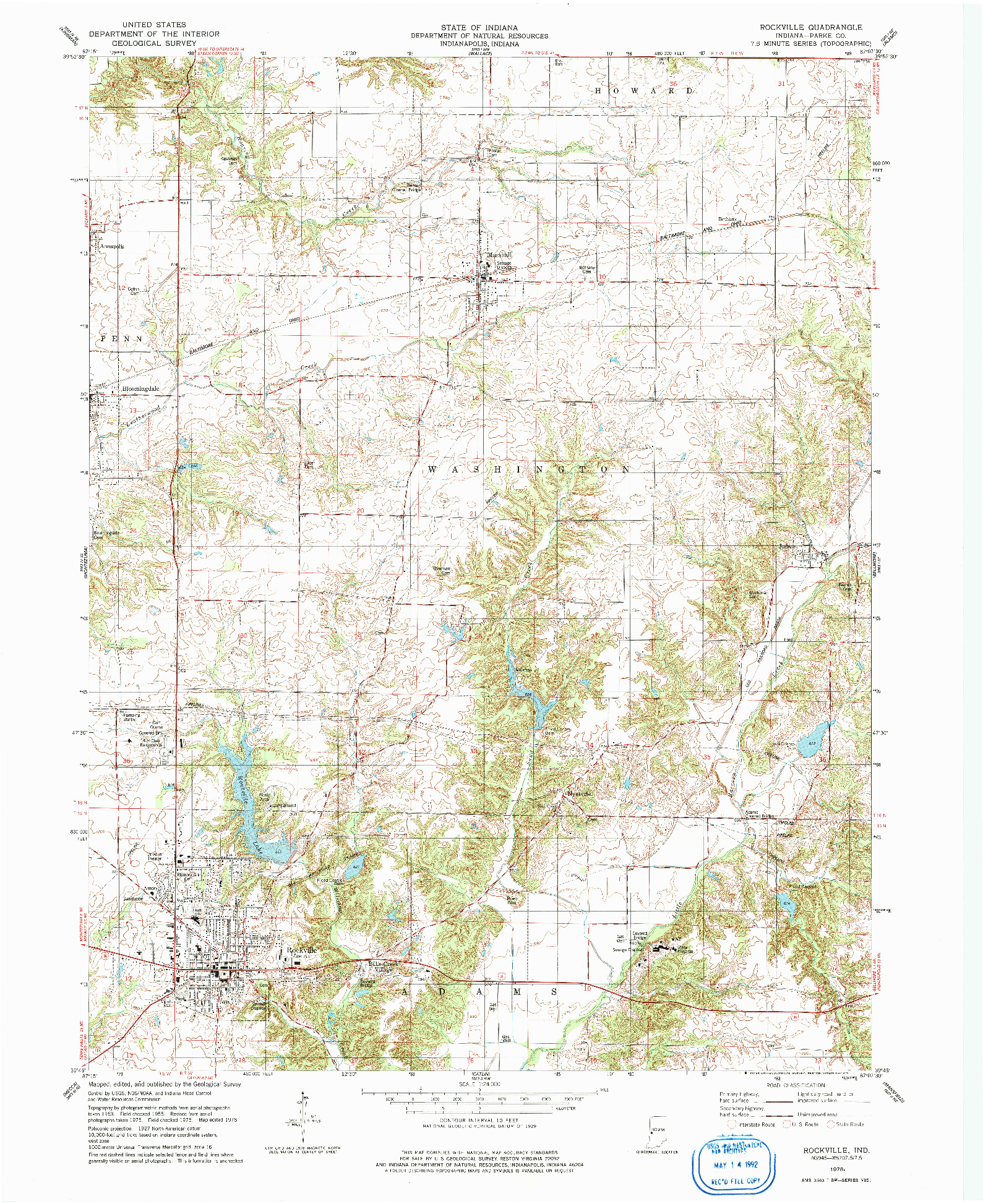 USGS 1:24000-SCALE QUADRANGLE FOR ROCKVILLE, IN 1978