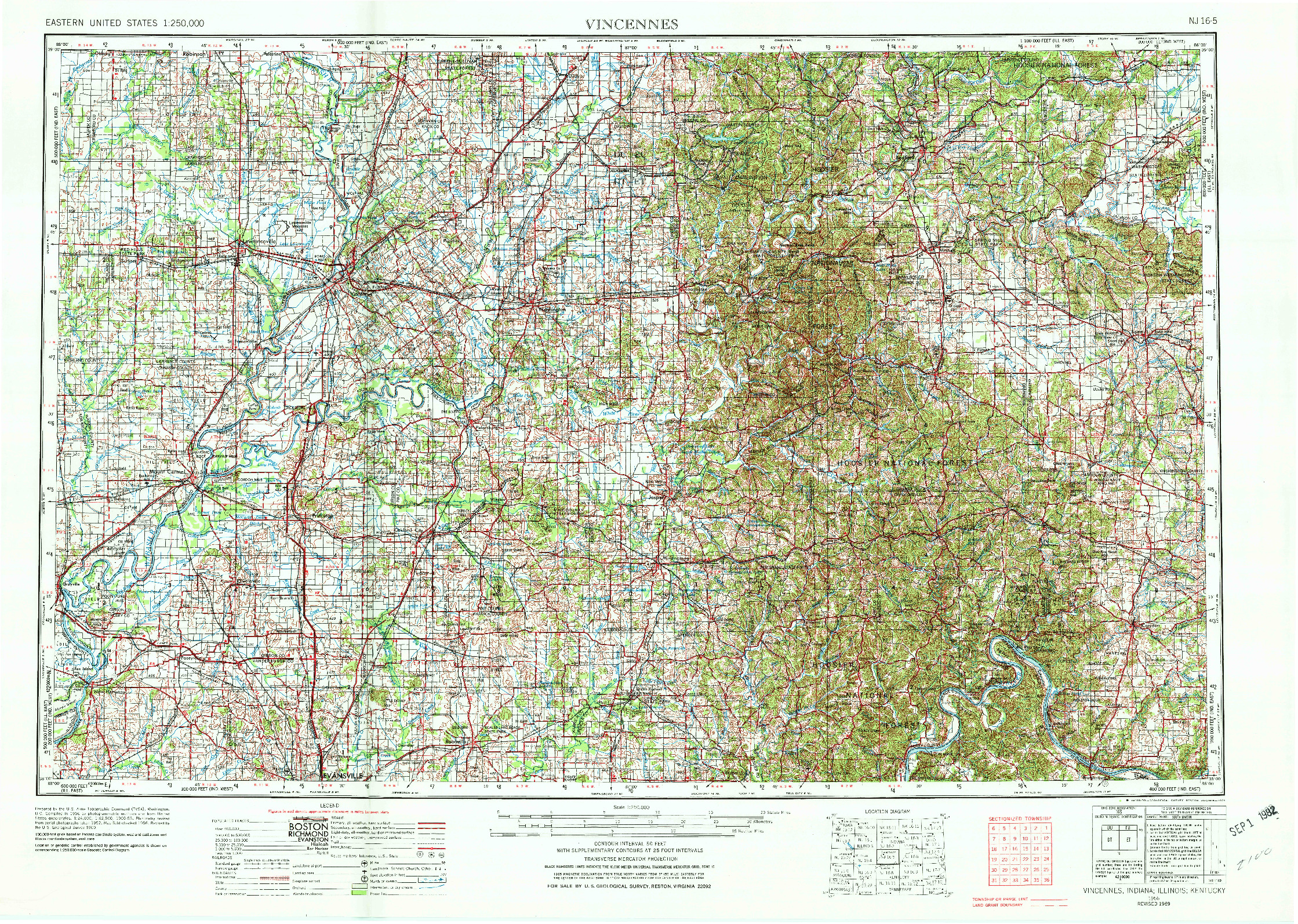 USGS 1:250000-SCALE QUADRANGLE FOR VINCENNES, IN 1956