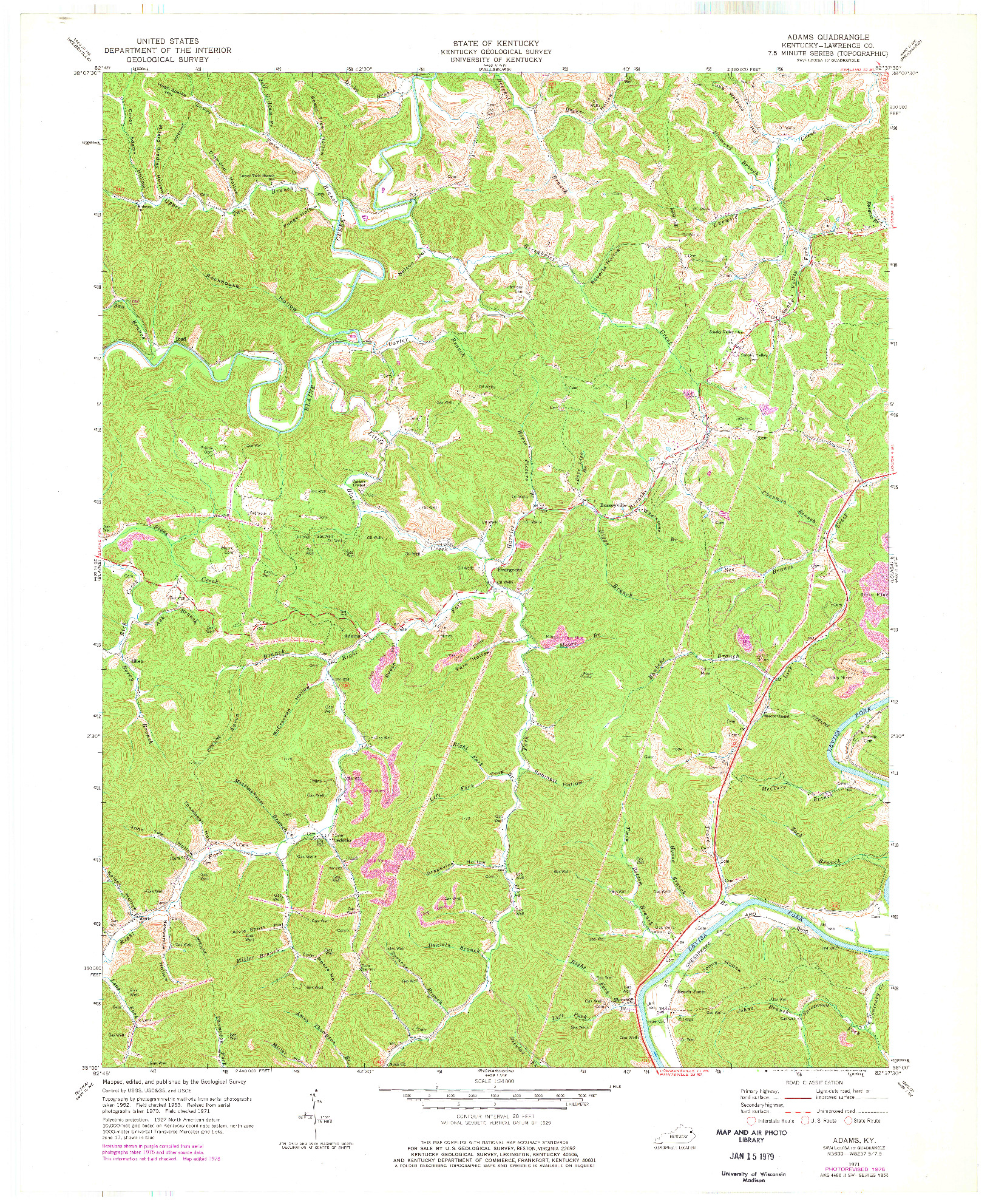 USGS 1:24000-SCALE QUADRANGLE FOR ADAMS, KY 1971