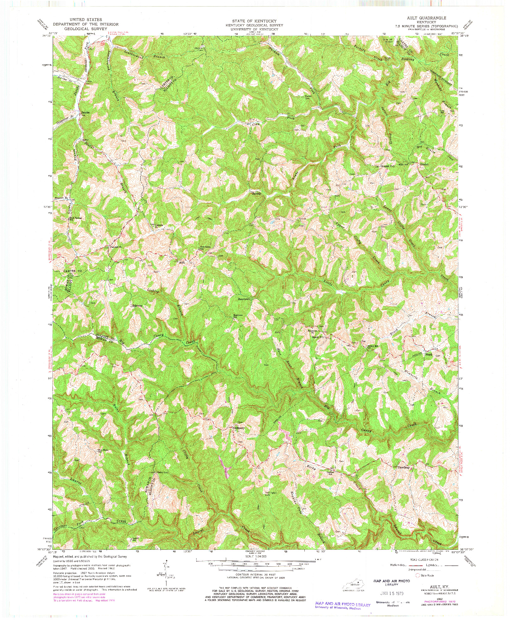 USGS 1:24000-SCALE QUADRANGLE FOR AULT, KY 1962