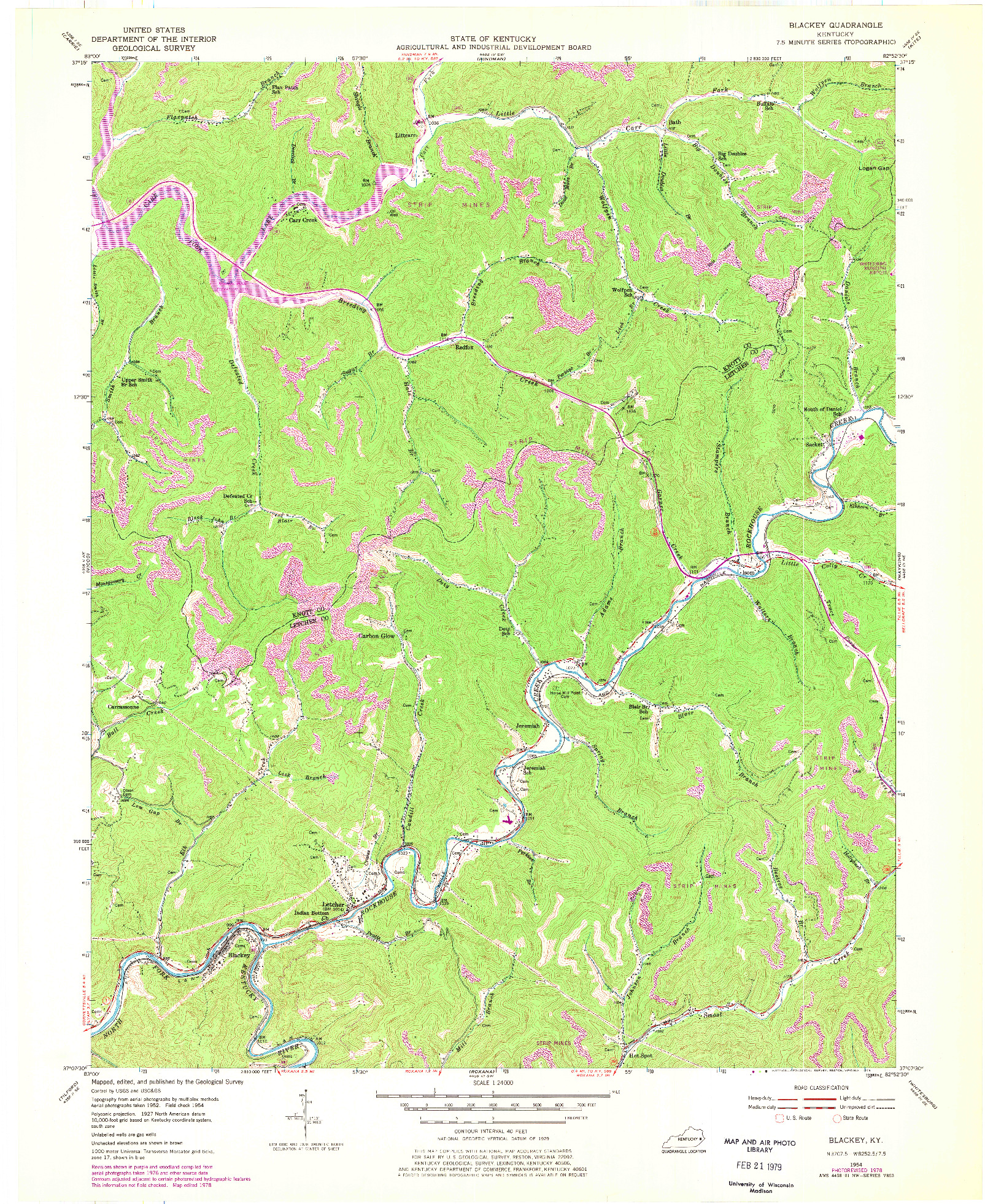 USGS 1:24000-SCALE QUADRANGLE FOR BLACKEY, KY 1954