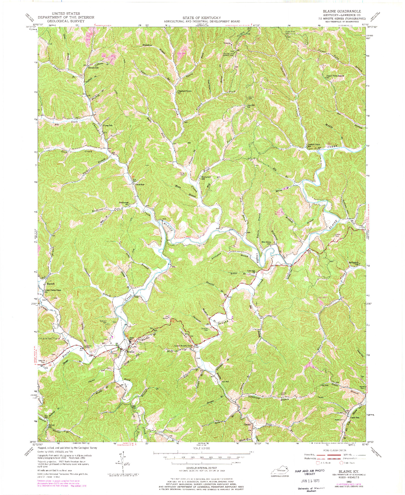 USGS 1:24000-SCALE QUADRANGLE FOR BLAINE, KY 1953