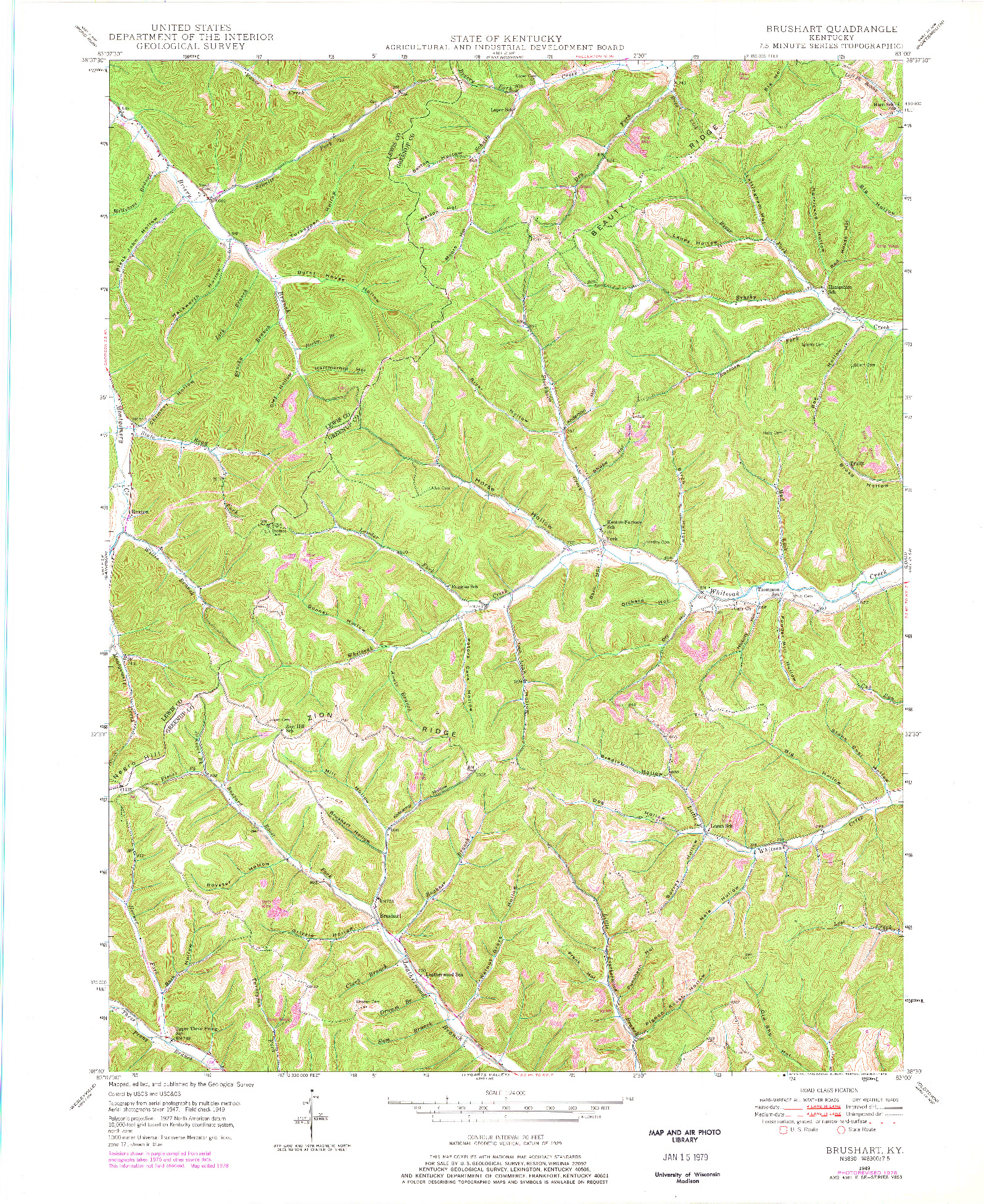 USGS 1:24000-SCALE QUADRANGLE FOR BRUSHART, KY 1949