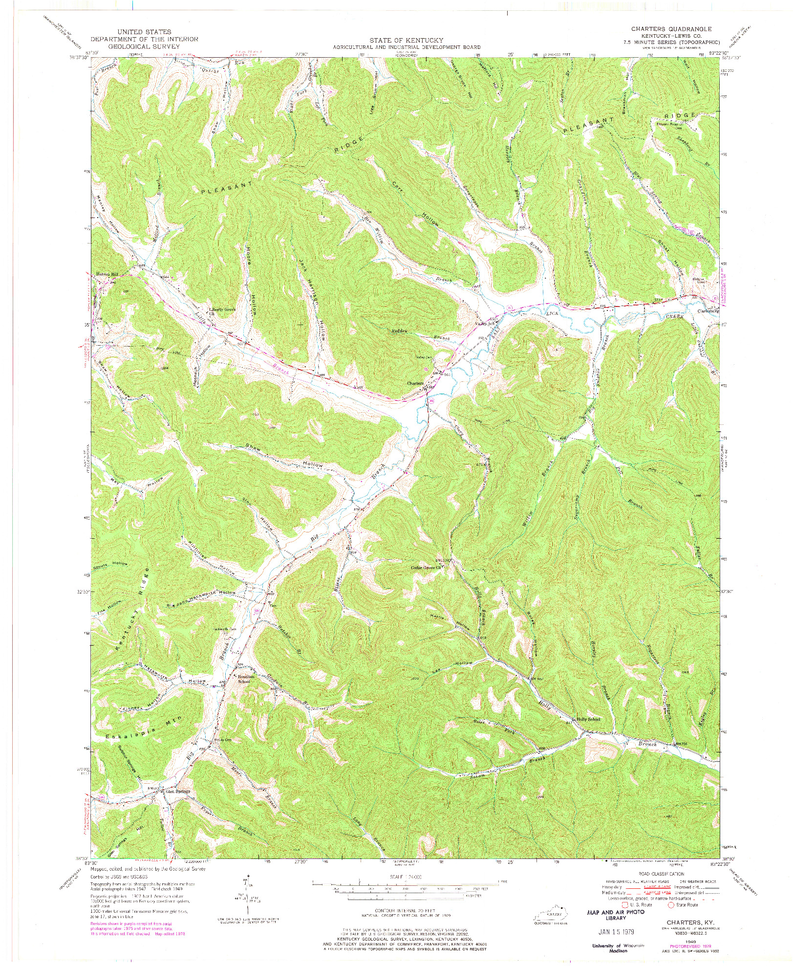 USGS 1:24000-SCALE QUADRANGLE FOR CHARTERS, KY 1949