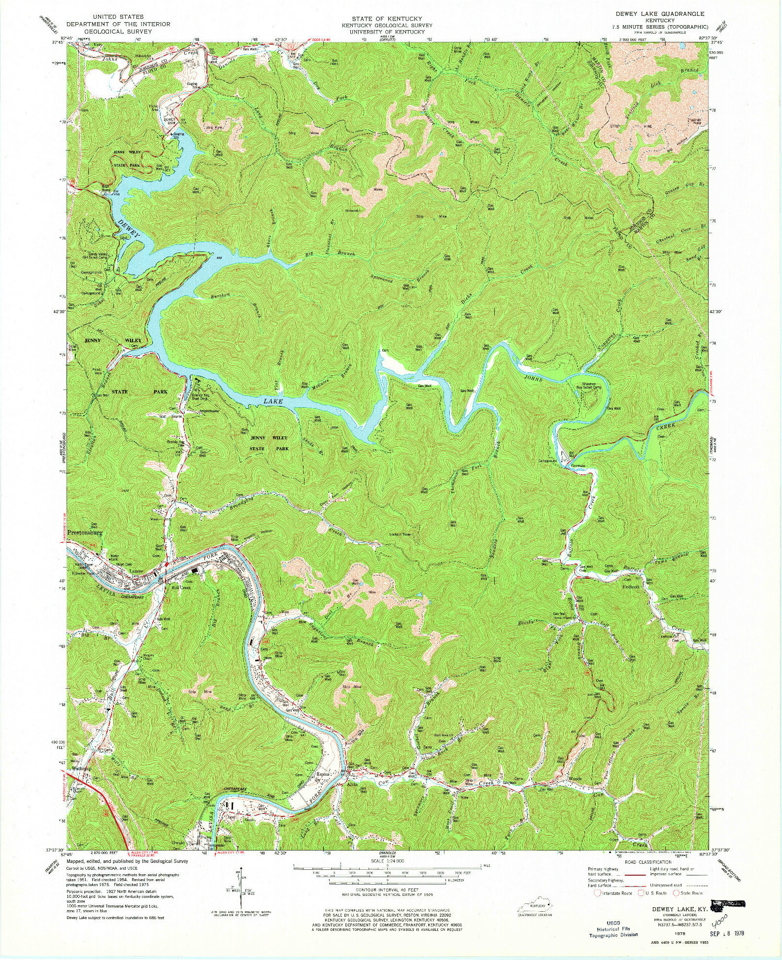 USGS 1:24000-SCALE QUADRANGLE FOR DEWEY LAKE, KY 1978