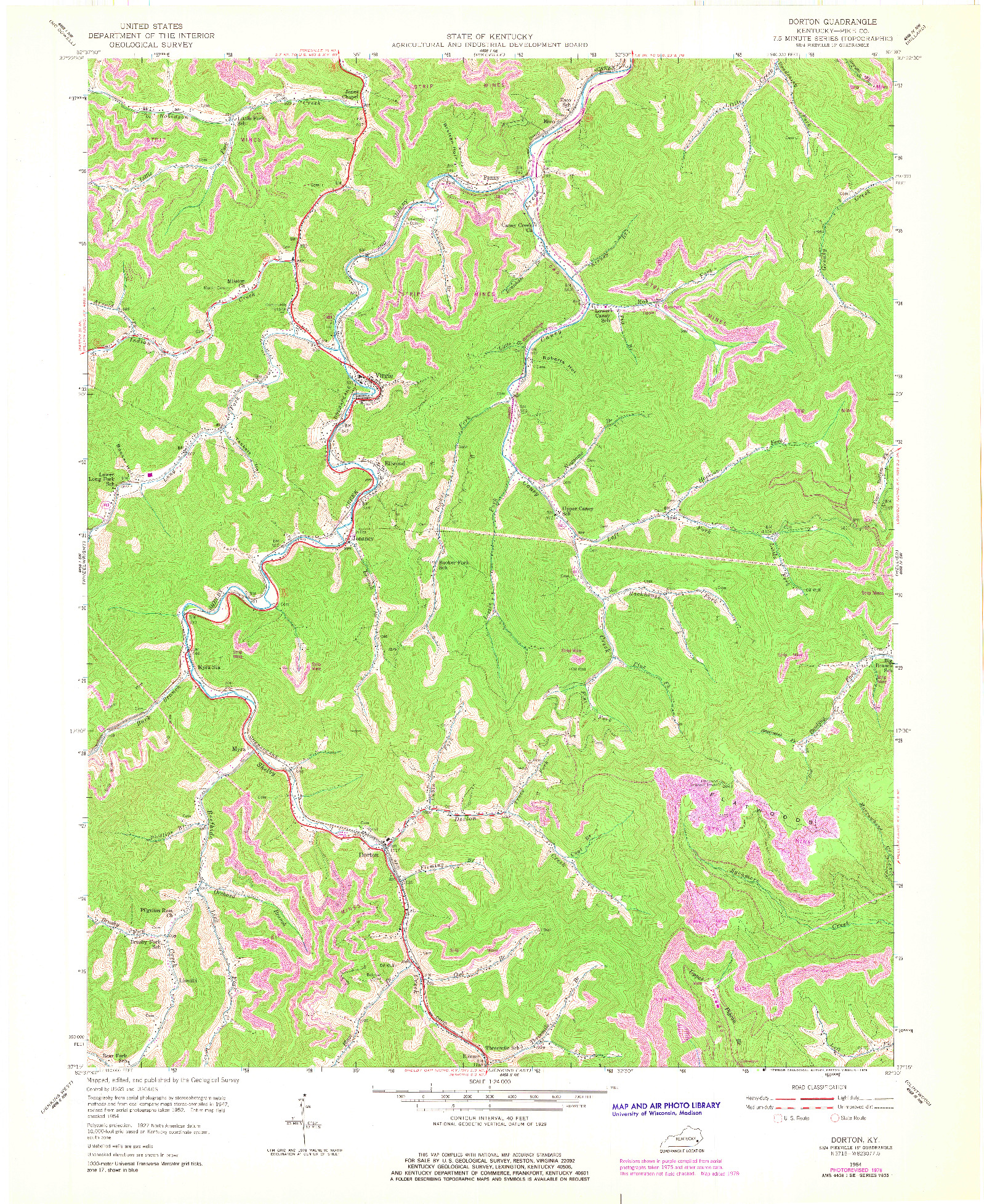 USGS 1:24000-SCALE QUADRANGLE FOR DORTON, KY 1954