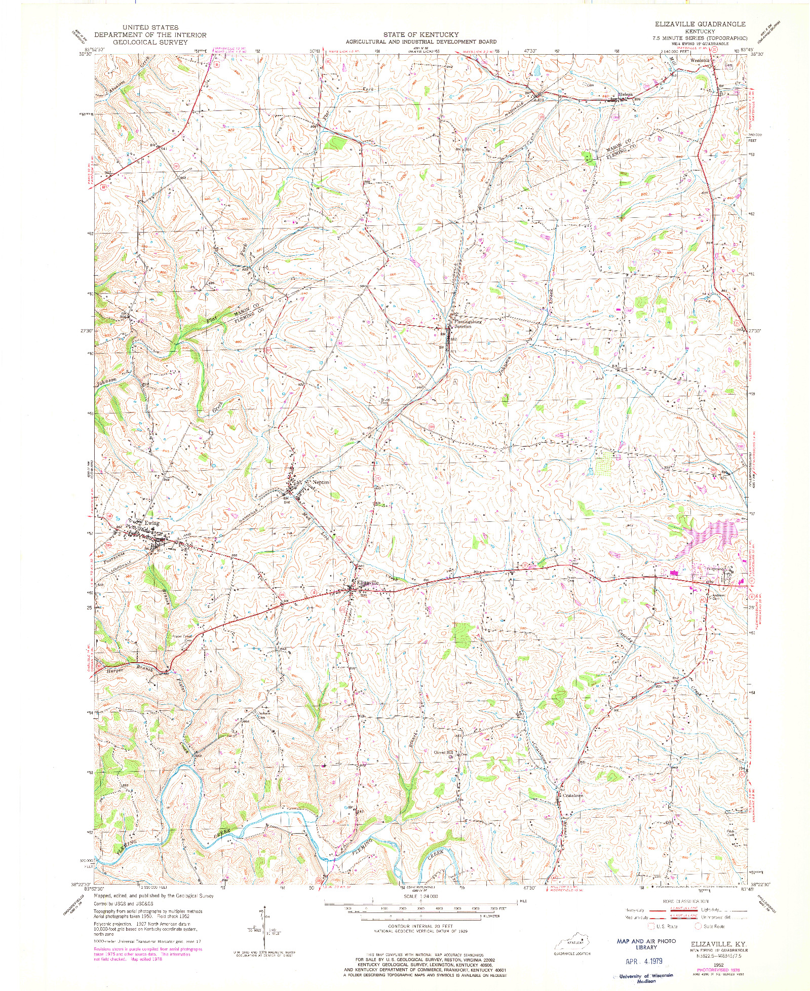 USGS 1:24000-SCALE QUADRANGLE FOR ELIZAVILLE, KY 1952